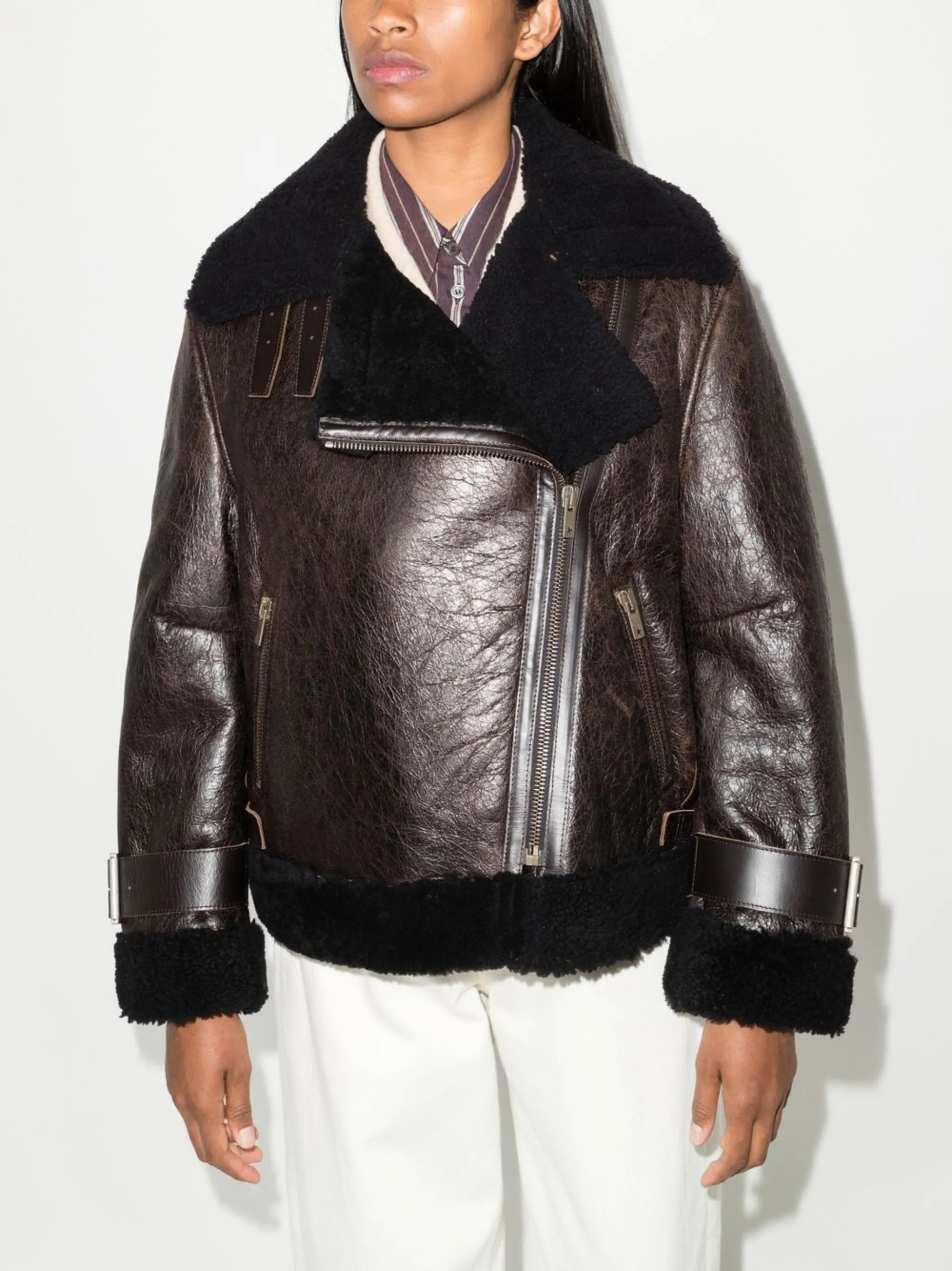 shearling-trim aviator jacket
