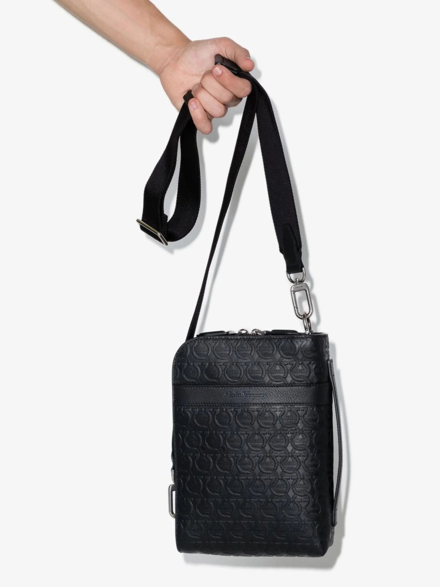 Gancini-embossed messenger bag