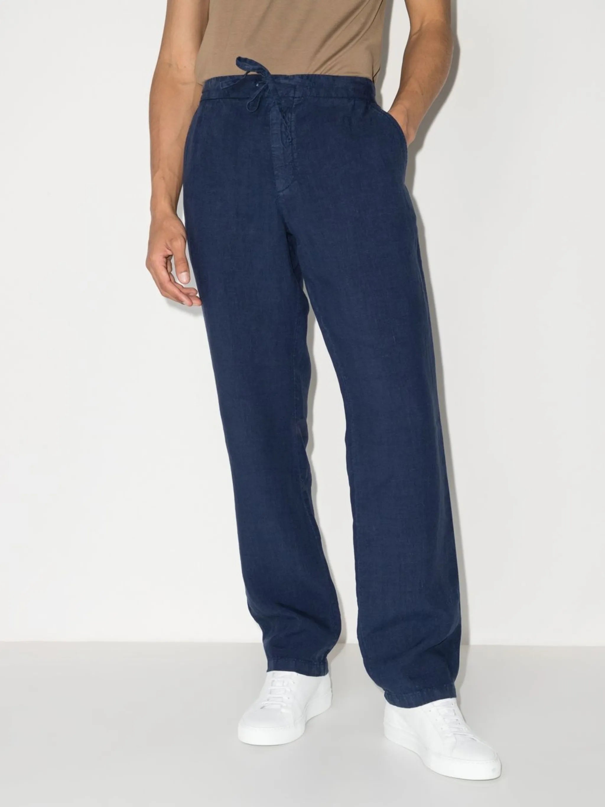 drawstring-waist linen trousers