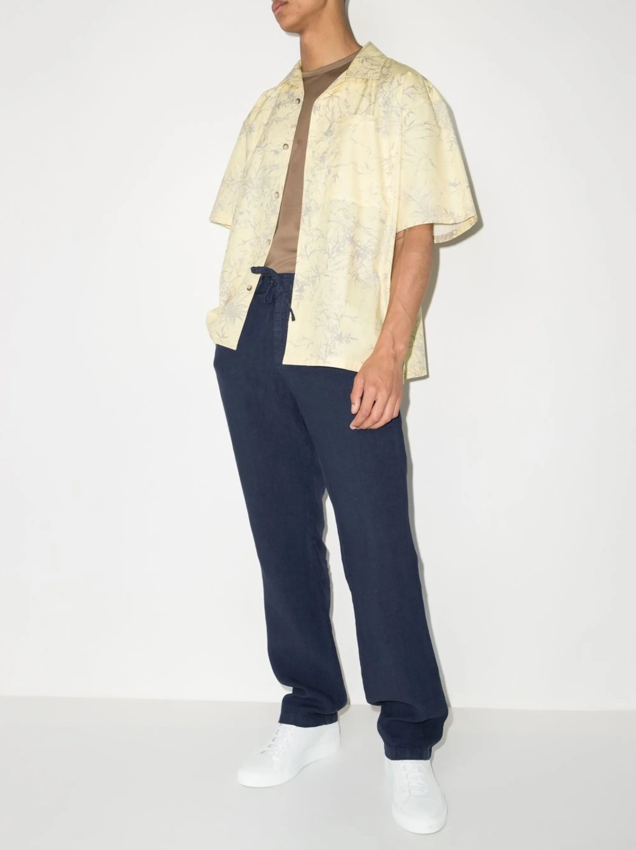 drawstring-waist linen trousers