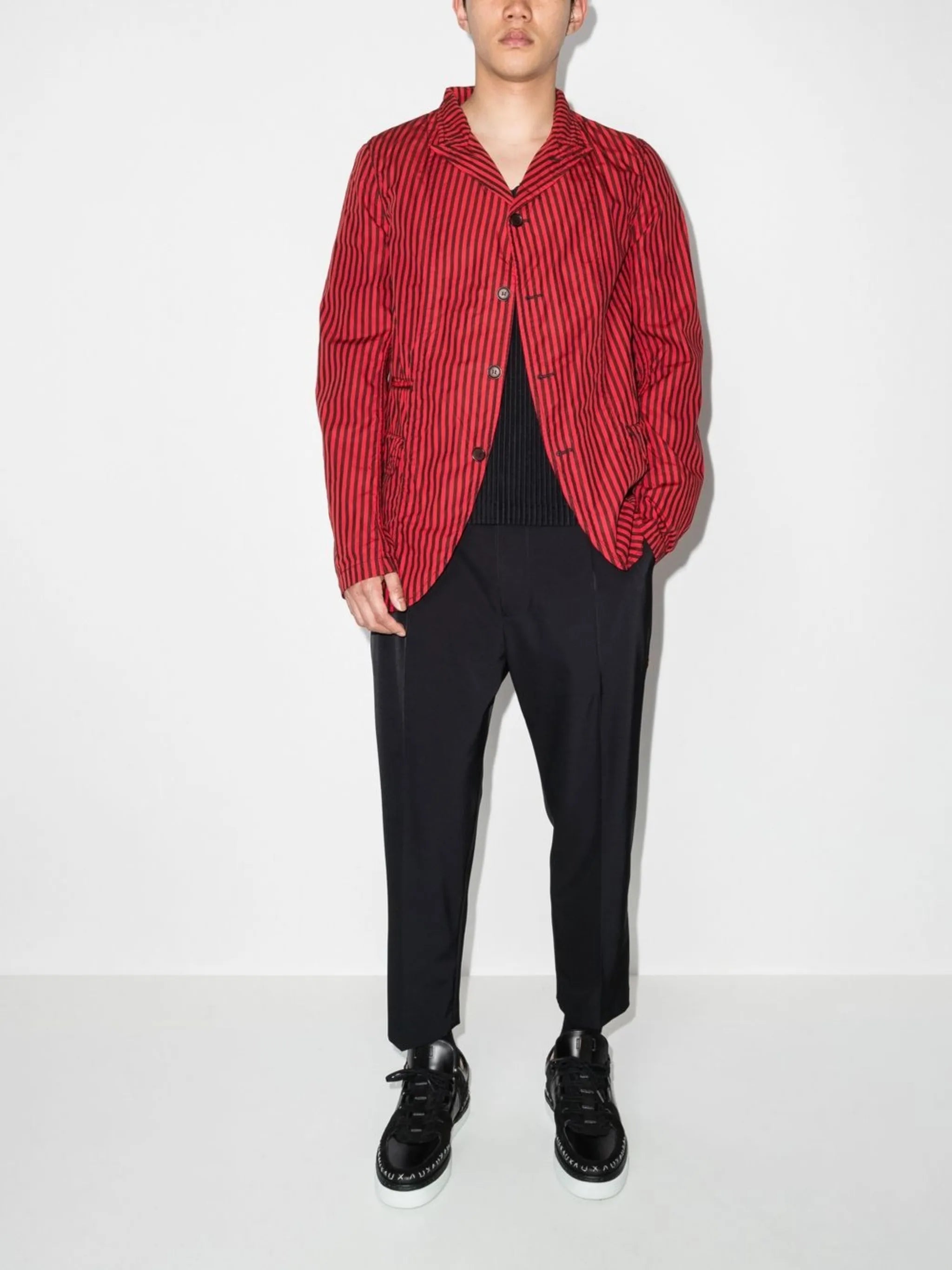 striped single-breasted blazer