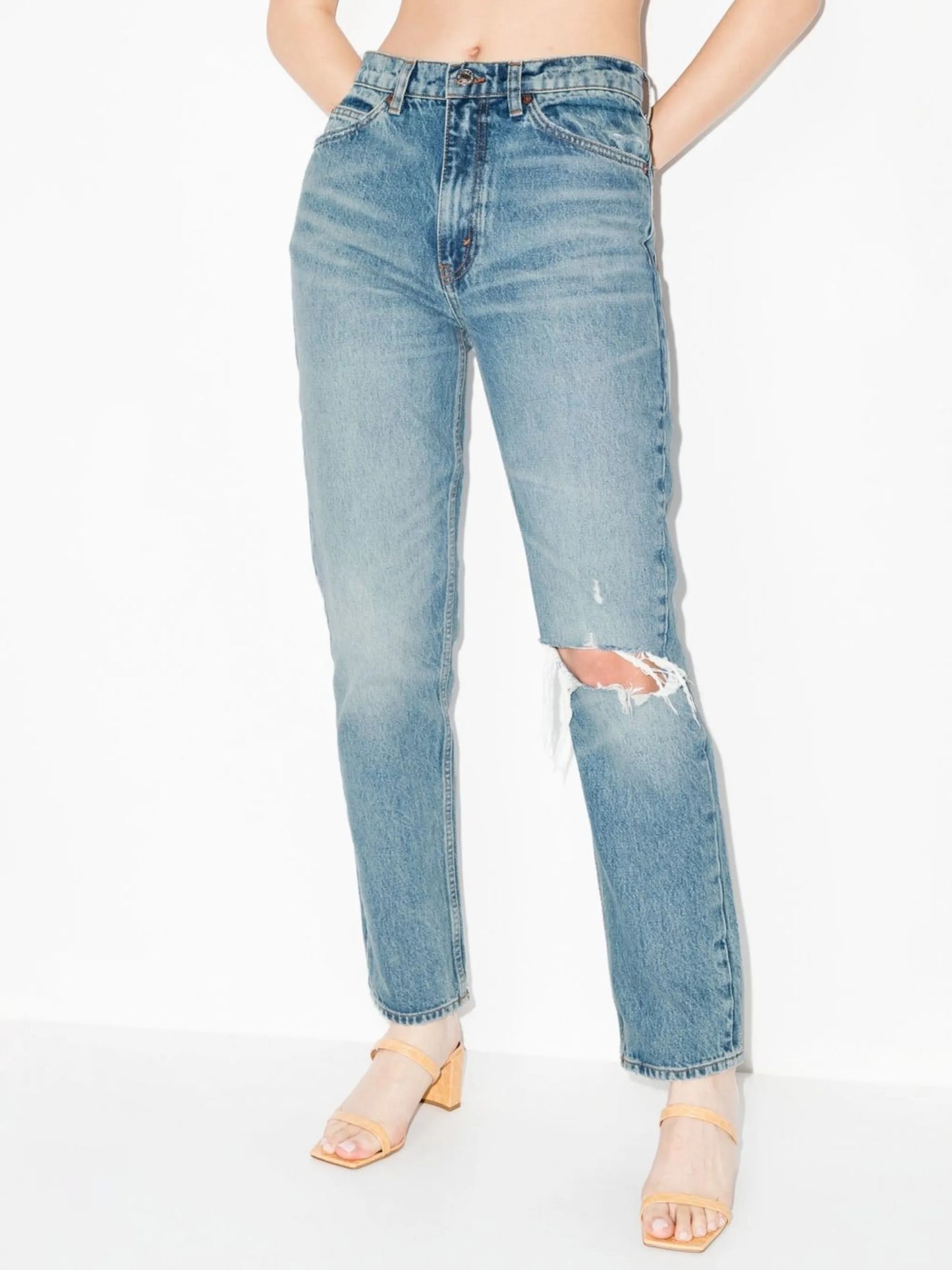 '70s ripped-knee straight-leg jeans