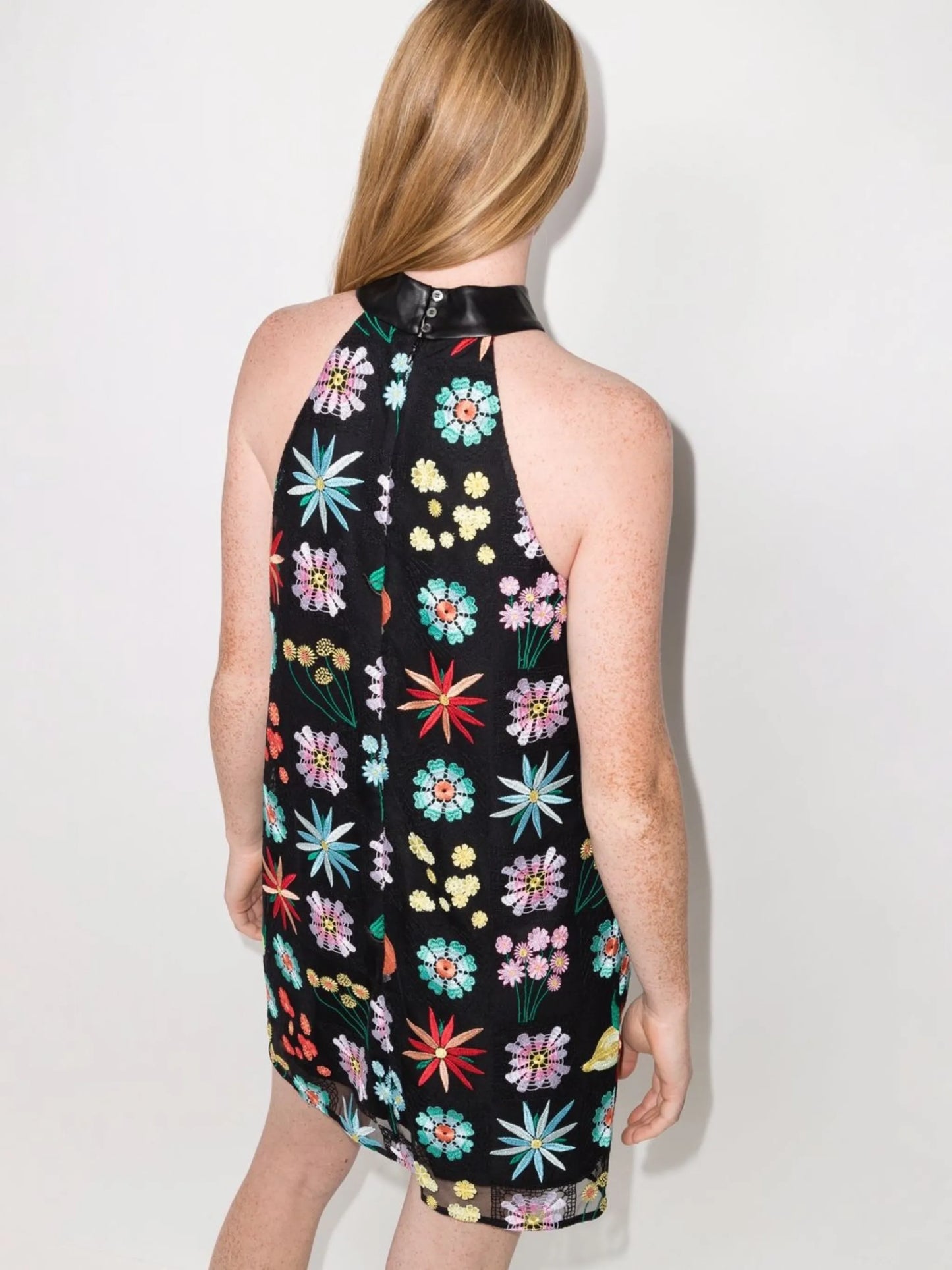 Sicily floral-embroidered minidress