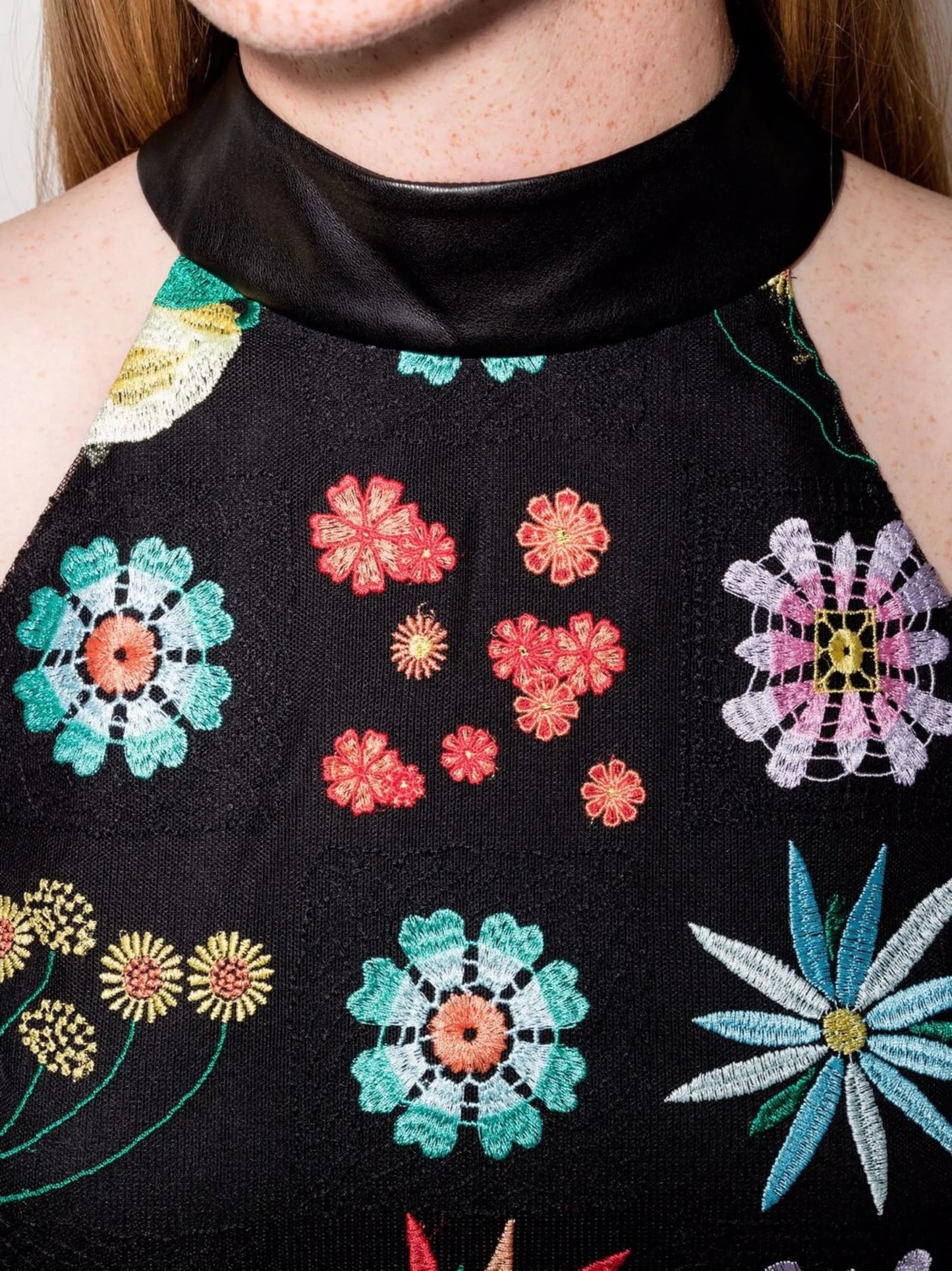 Sicily floral-embroidered minidress