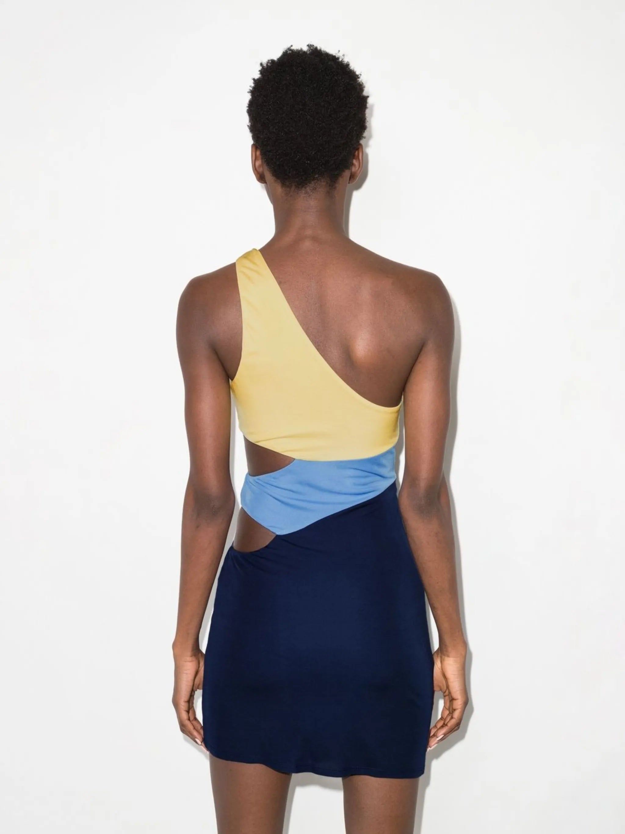 colour-block one-shoulder mini dress