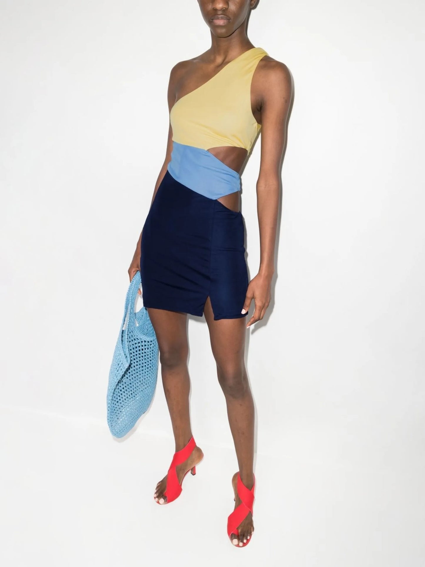 colour-block one-shoulder mini dress