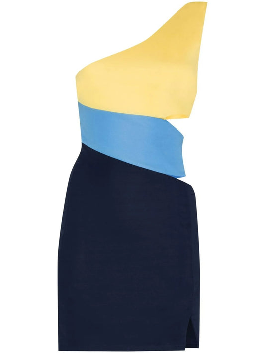 colour-block one-shoulder mini dress