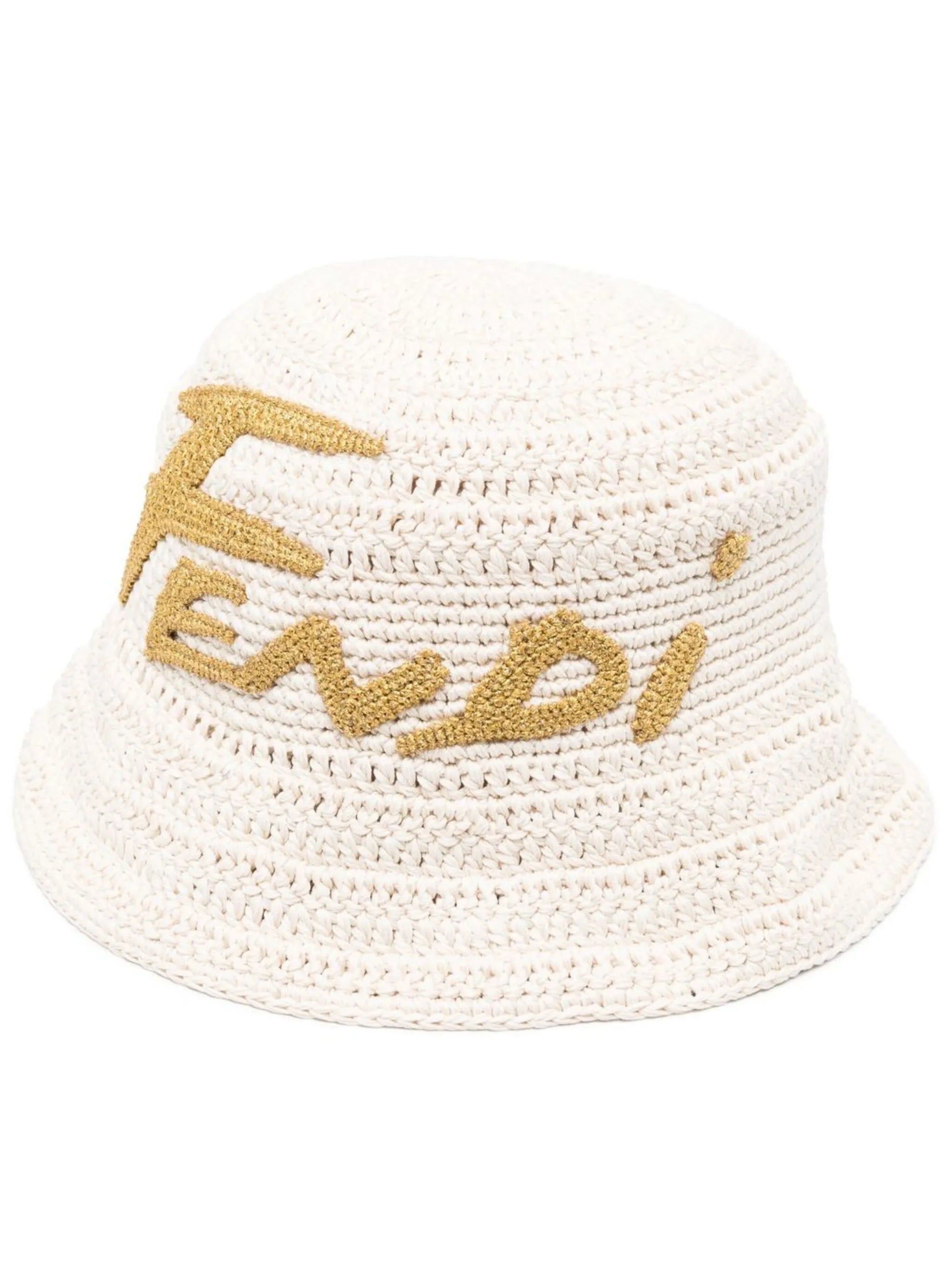 logo-embroidered crochet bucket hat