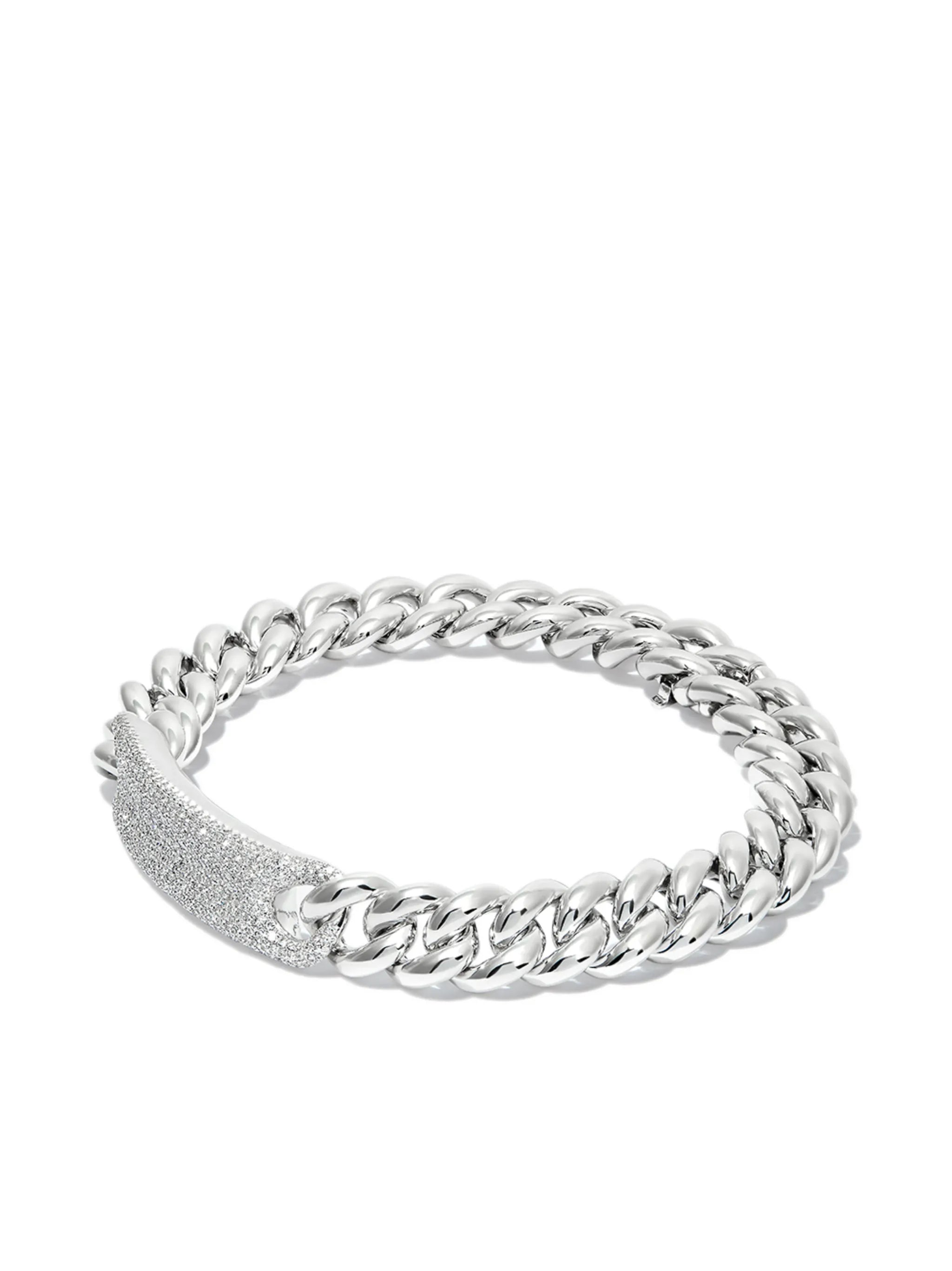 18K white gold diamond id plate bracelet