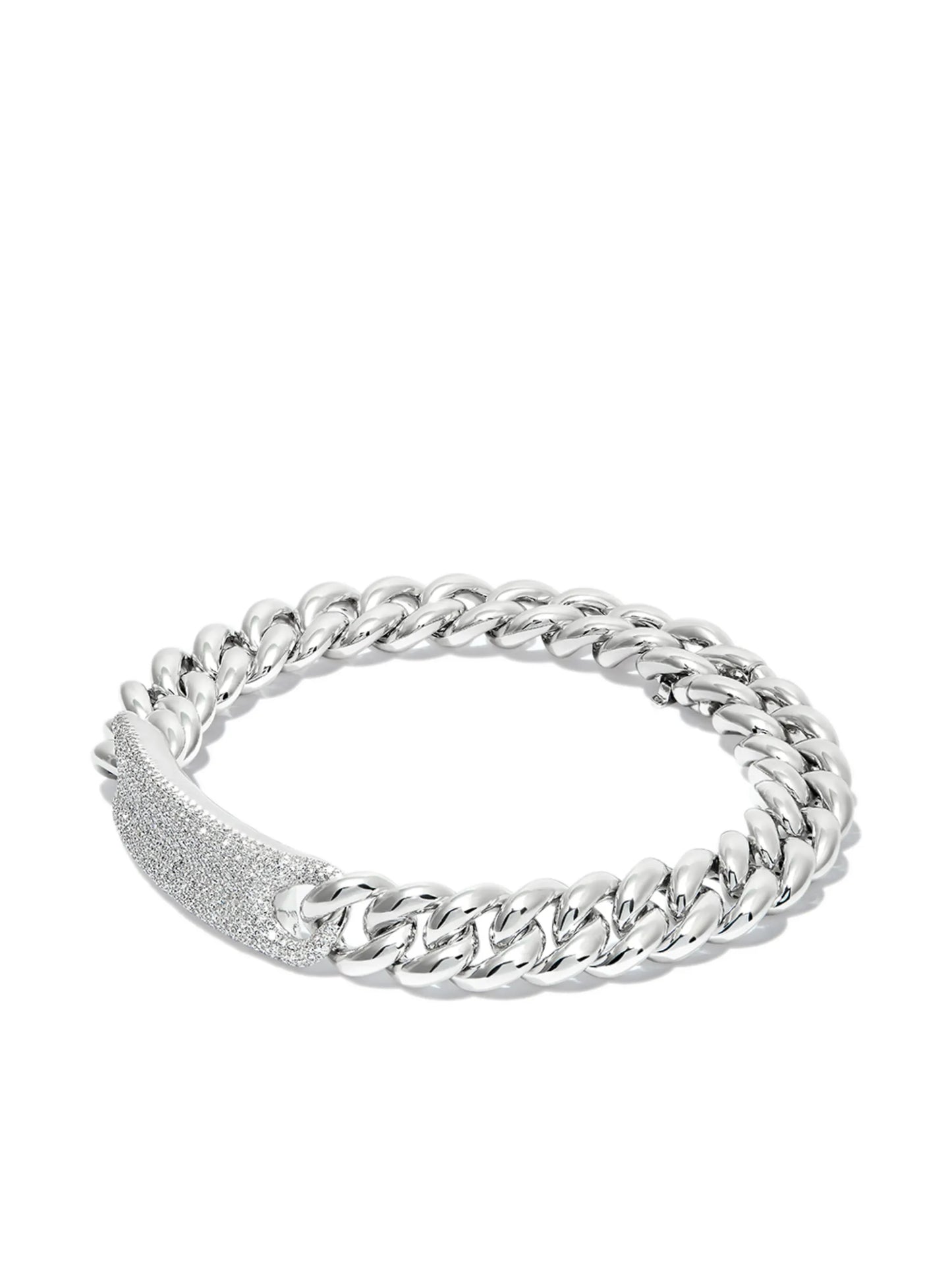 18K white gold diamond id plate bracelet