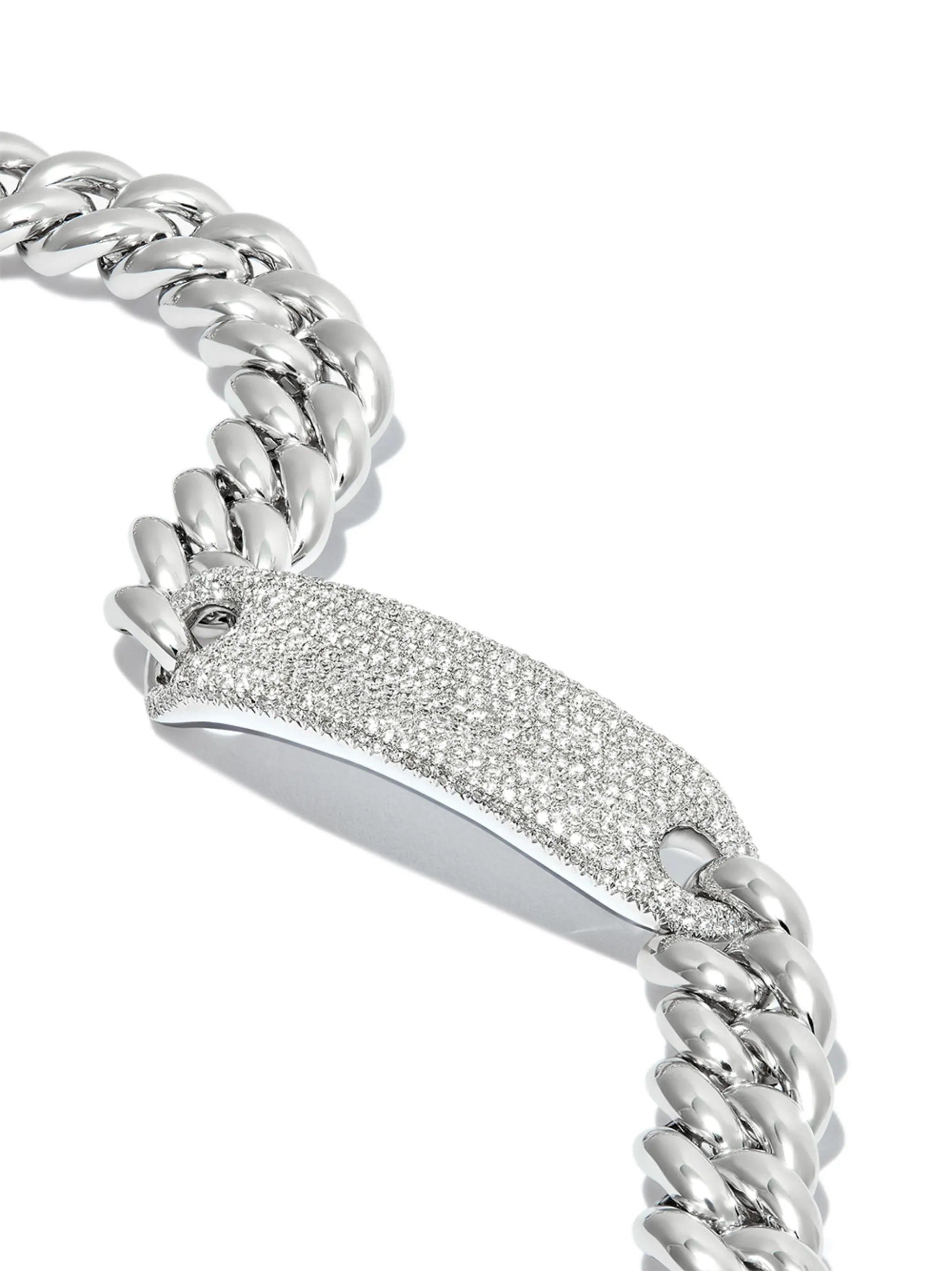 18K white gold diamond id plate bracelet