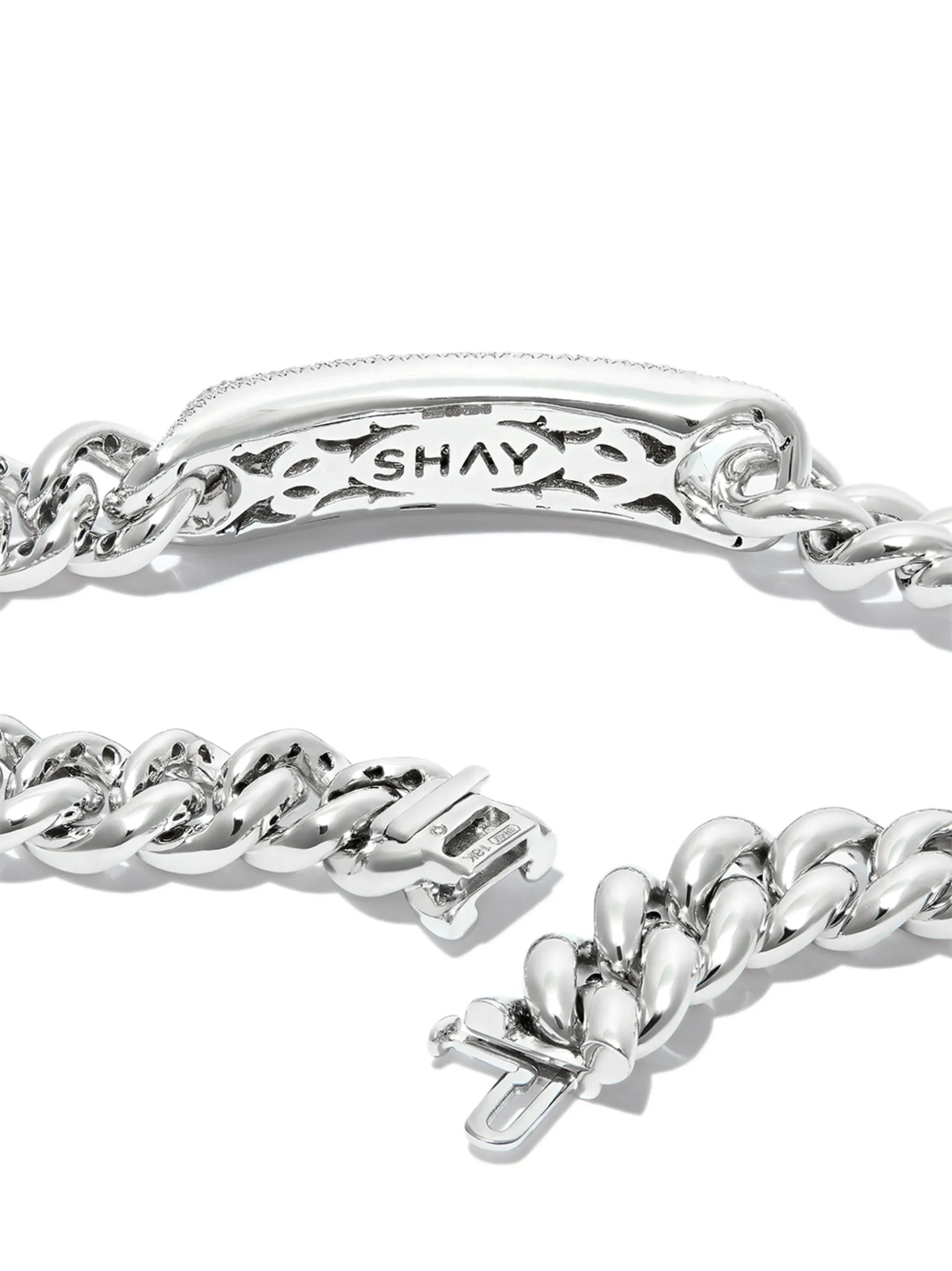 18K white gold diamond id plate bracelet