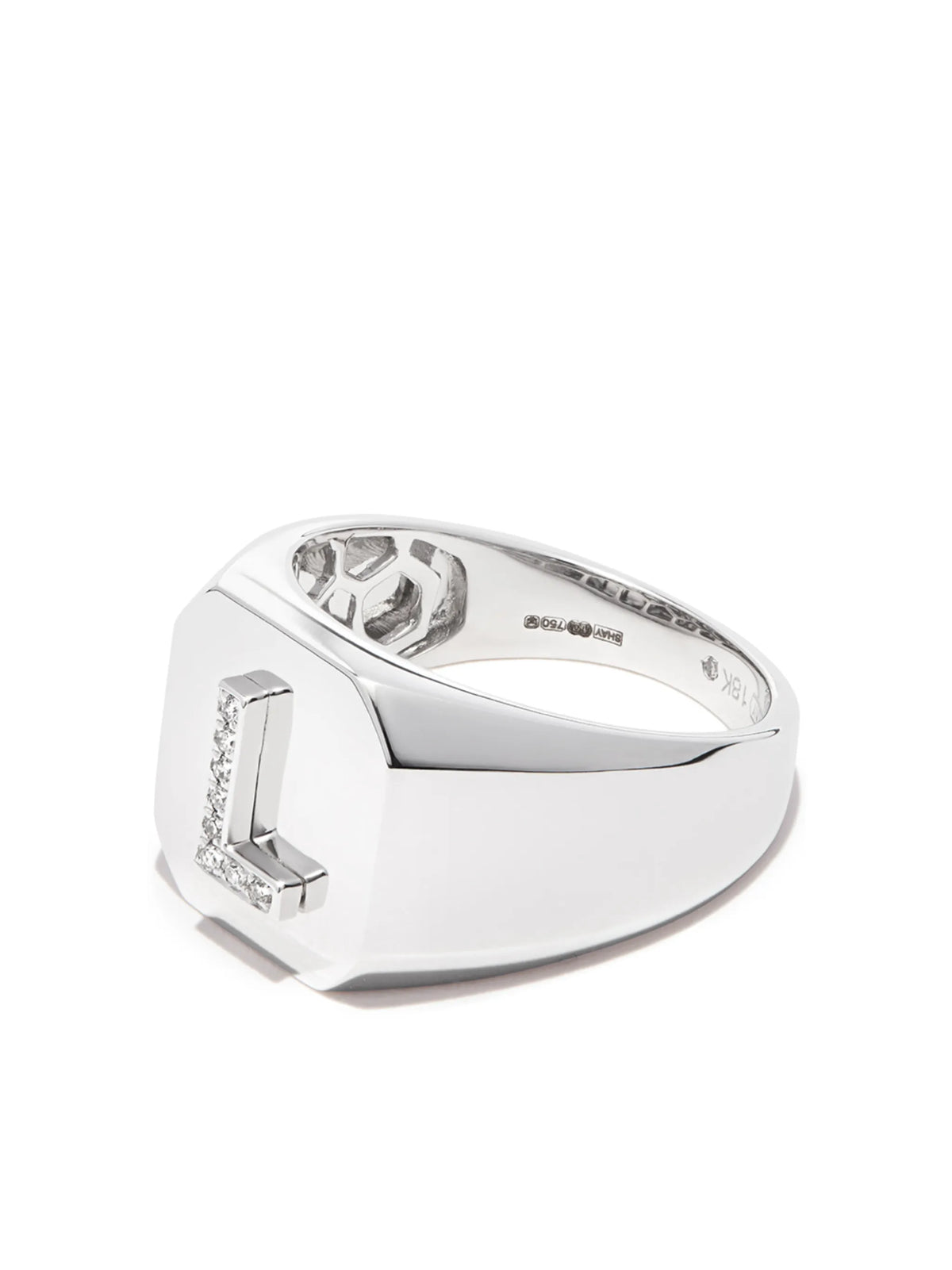 18K white gold champion initial ring