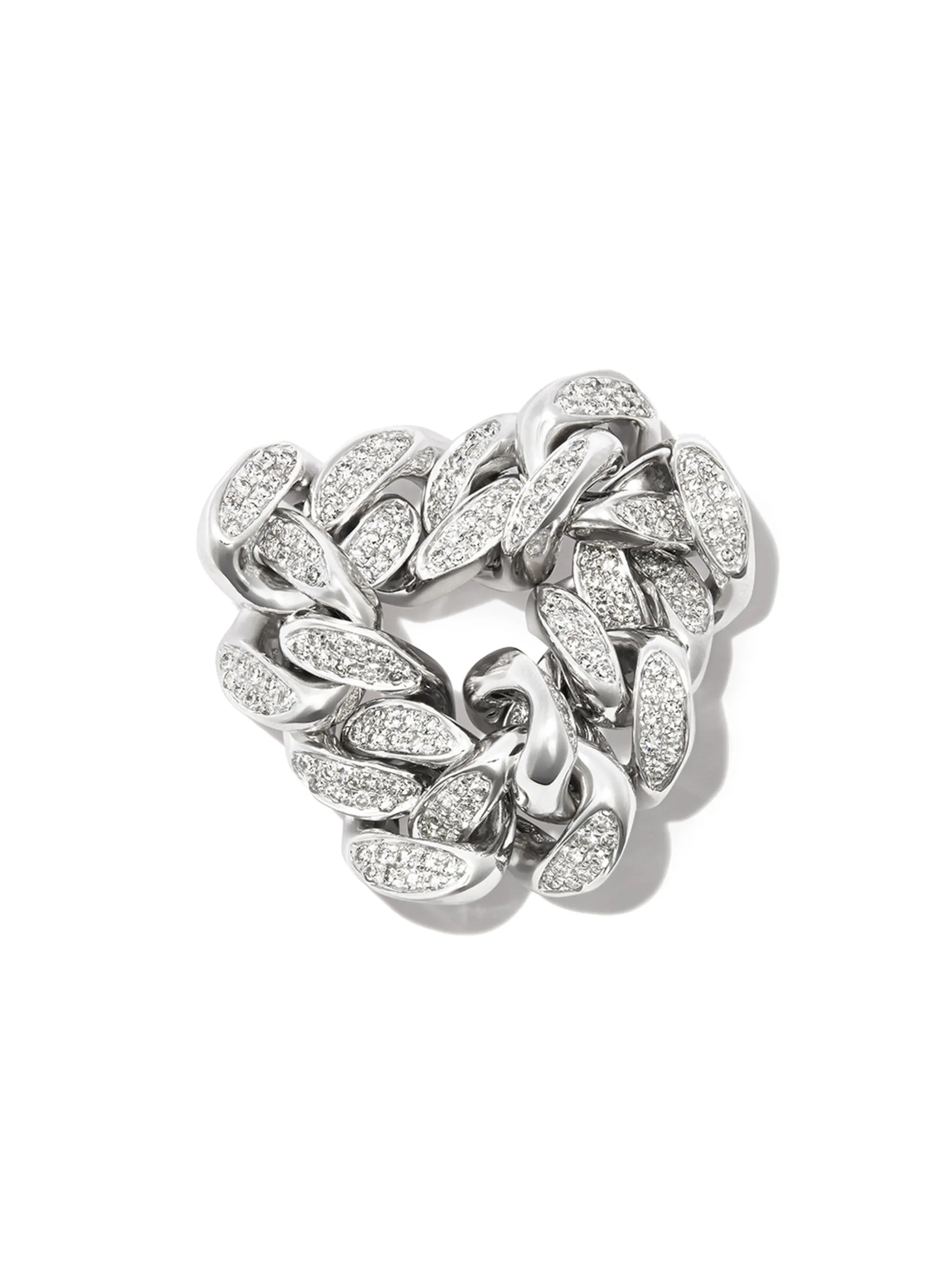 18kt white gold diamond flat-link ring