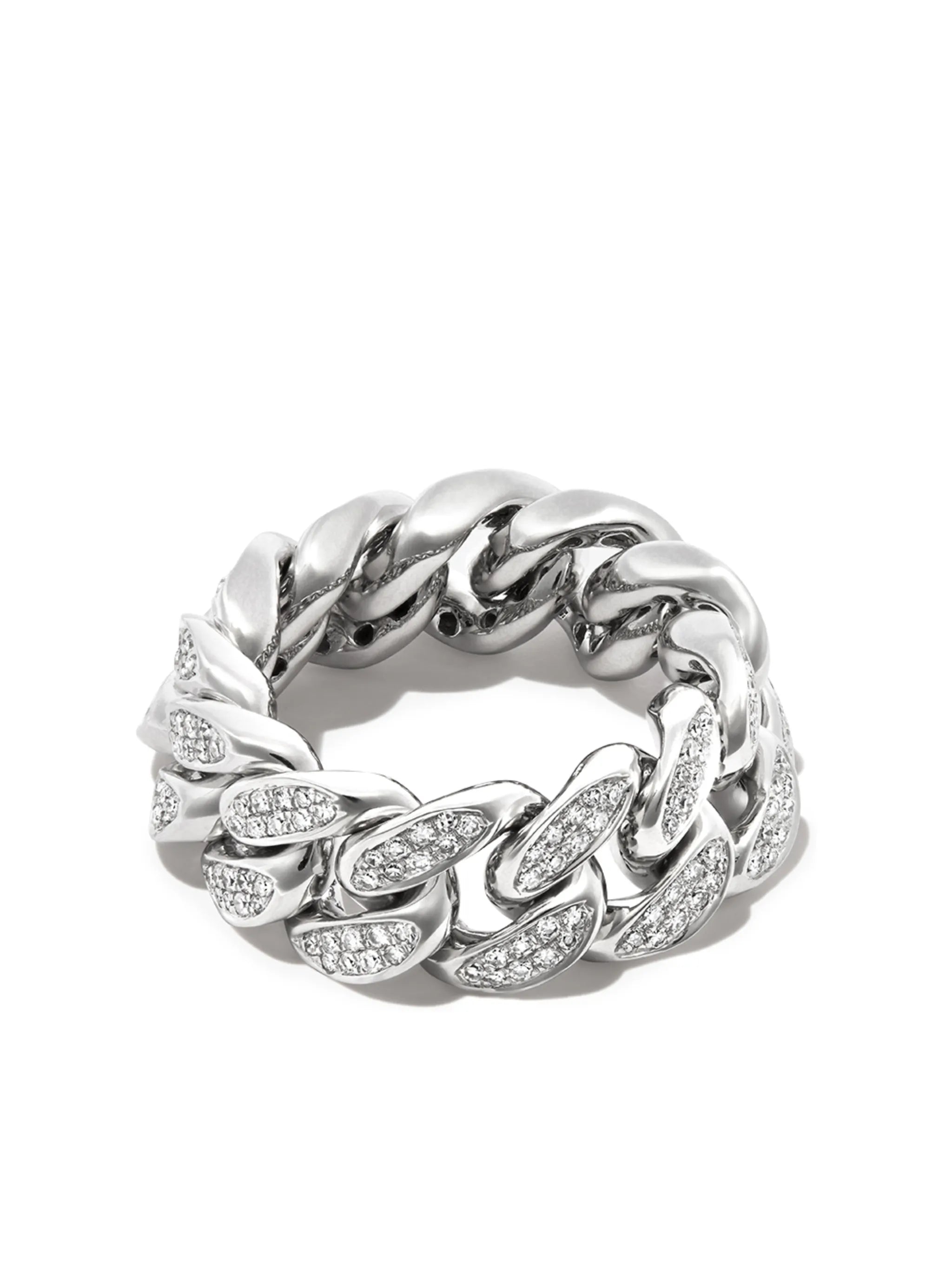 18kt white gold diamond flat-link ring