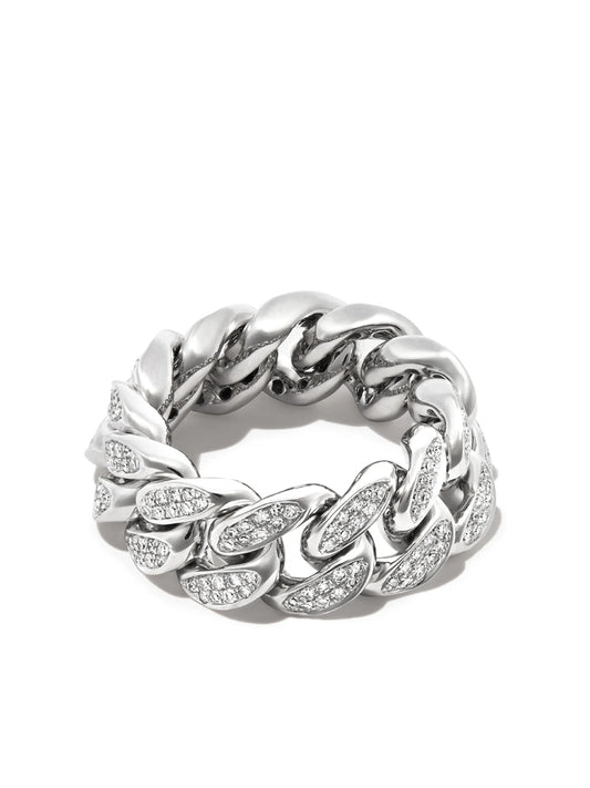 18kt white gold diamond flat-link ring