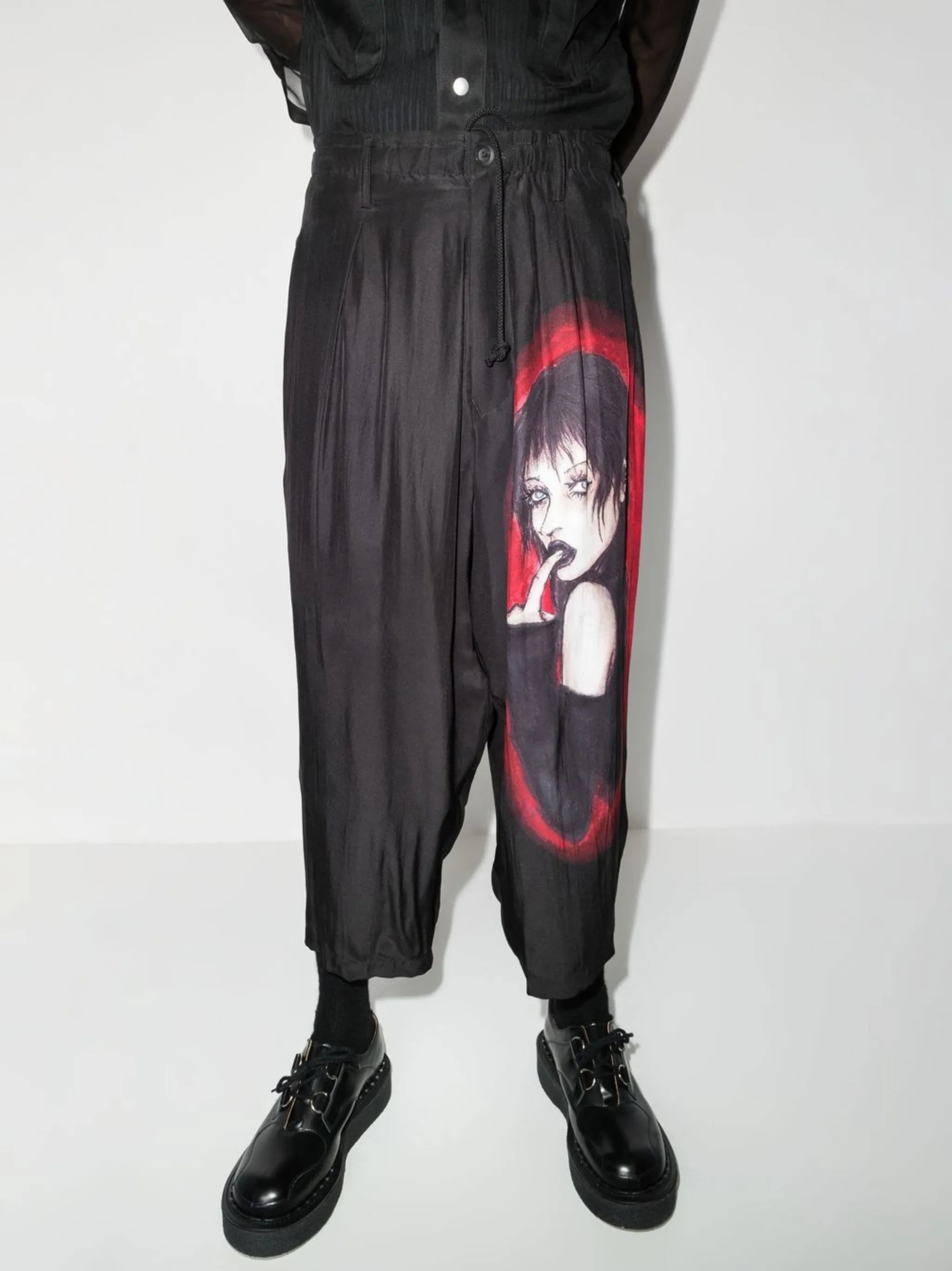 graphic-print cropped silk trousers