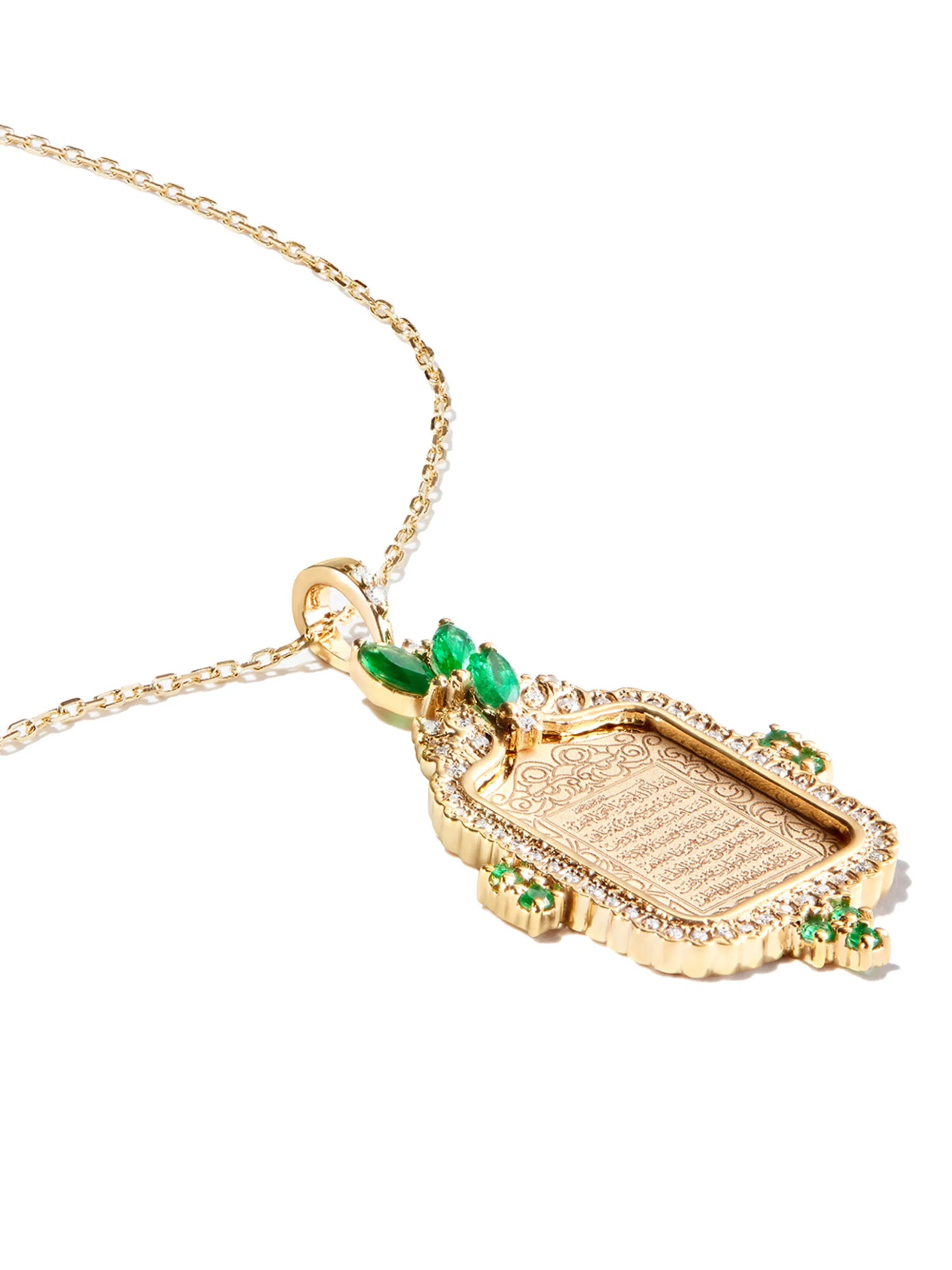 18kt yellow gold Al Kursi diamond and emerald necklace