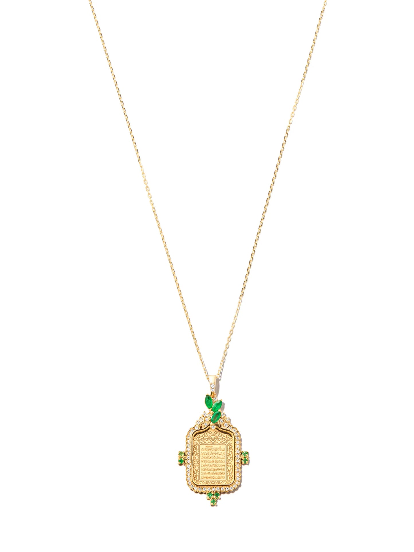 18kt yellow gold Al Kursi diamond and emerald necklace