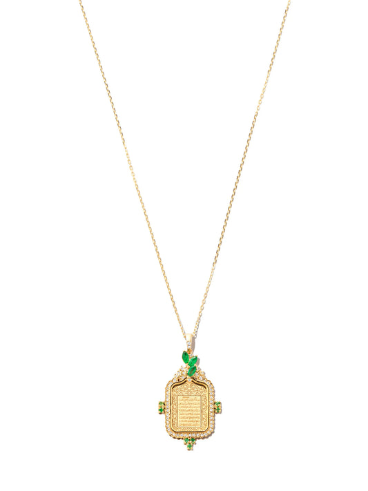 18kt yellow gold Al Kursi diamond and emerald necklace