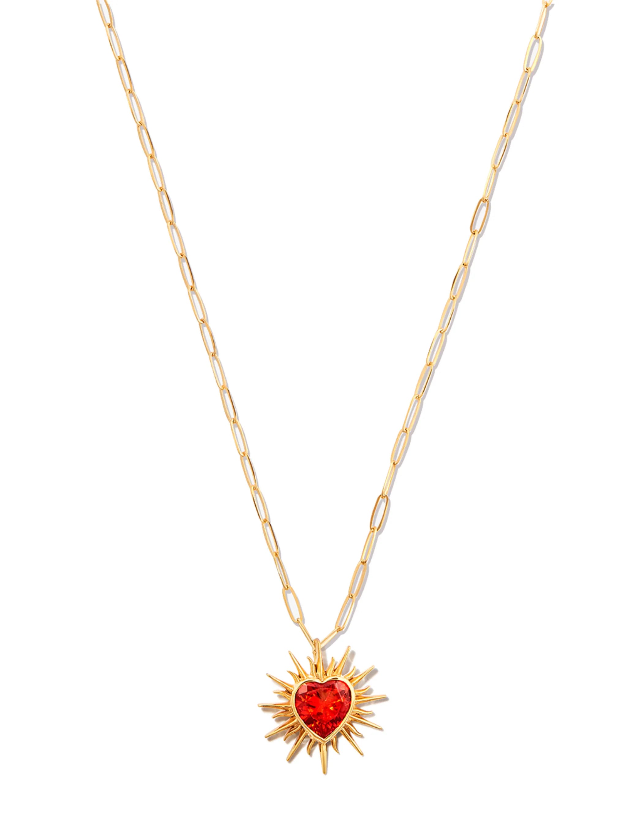 18kt yellow gold Flaming Heart quartz necklace