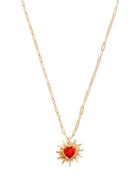 18kt yellow gold Flaming Heart quartz necklace