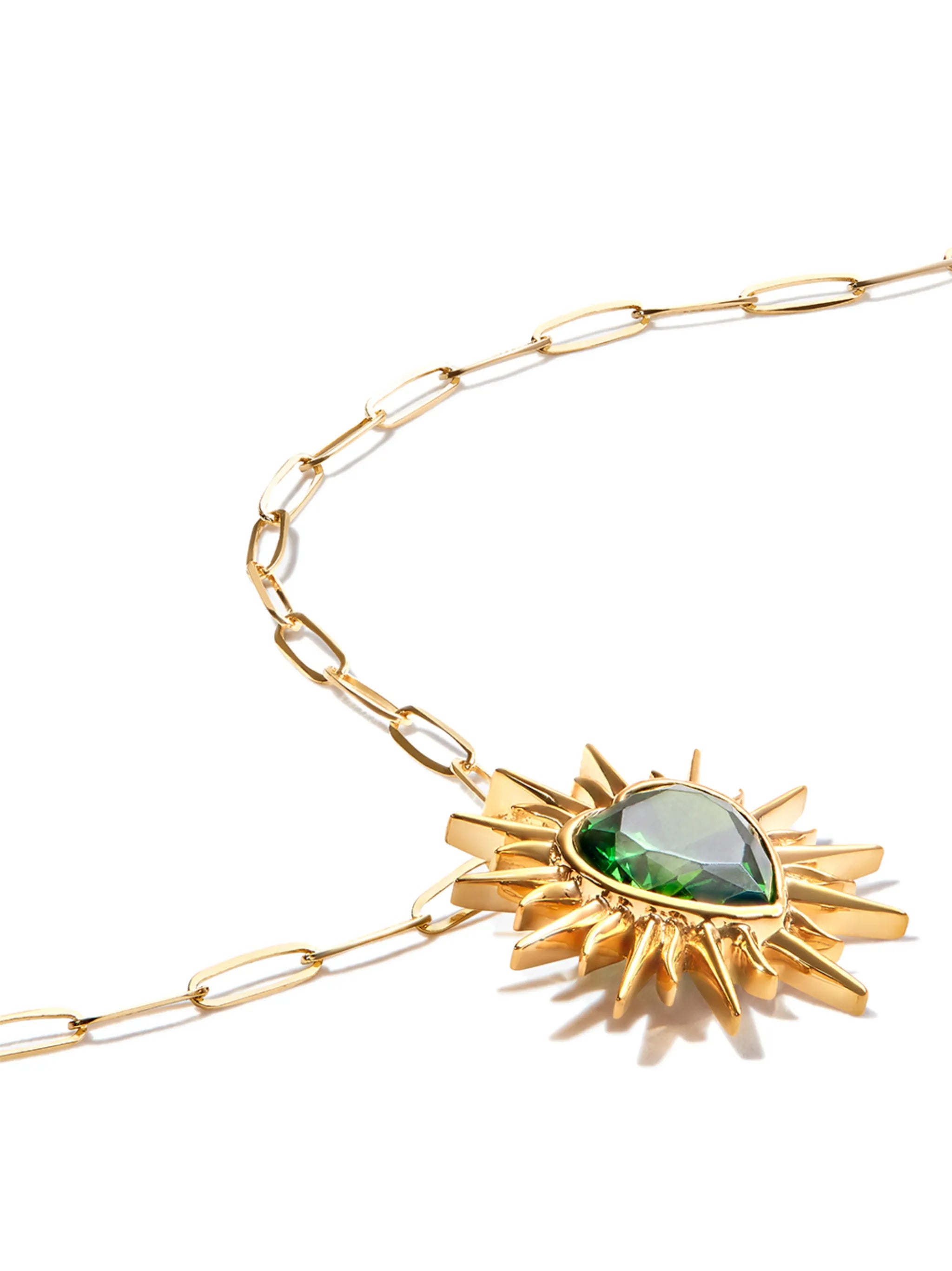 18kt yellow gold Flaming Heart quartz necklace