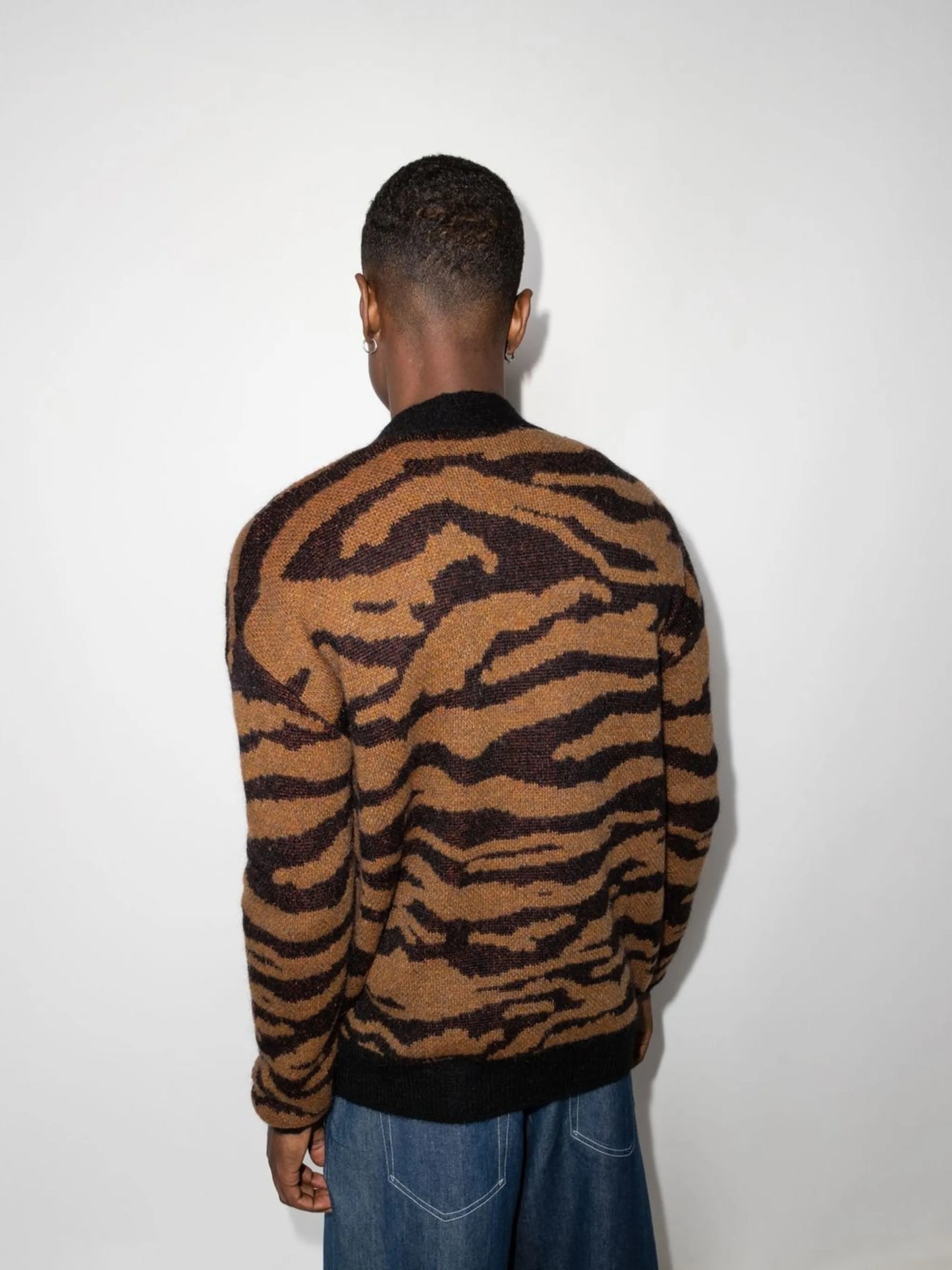 tiger-intarsia button-up cardigan