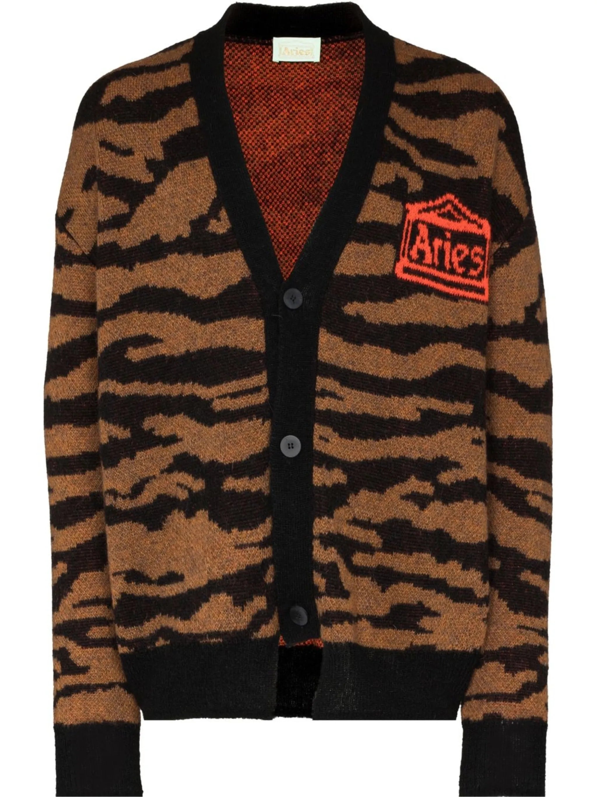 tiger-intarsia button-up cardigan