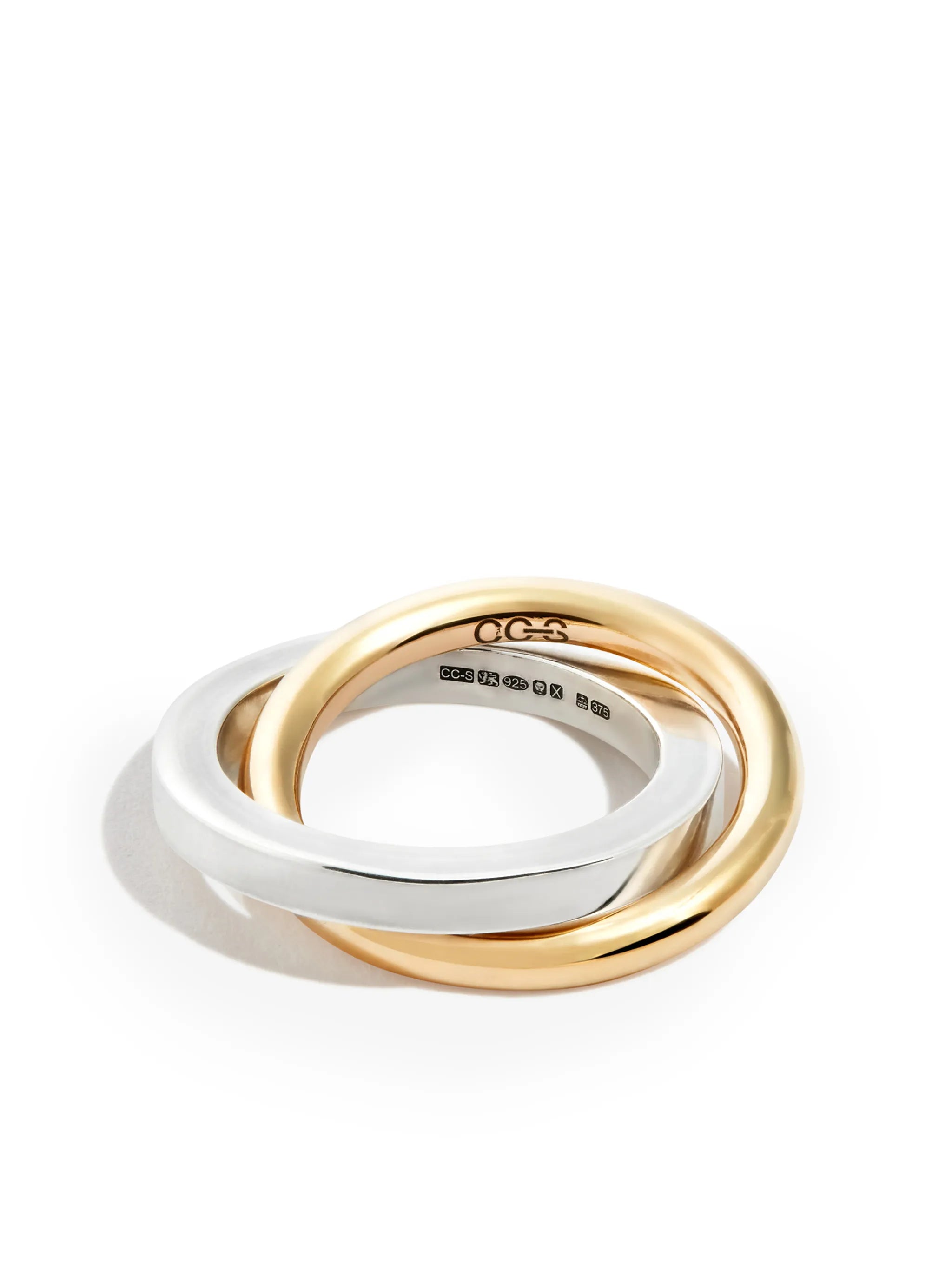9kt yellow gold and sterling silver duo ring
