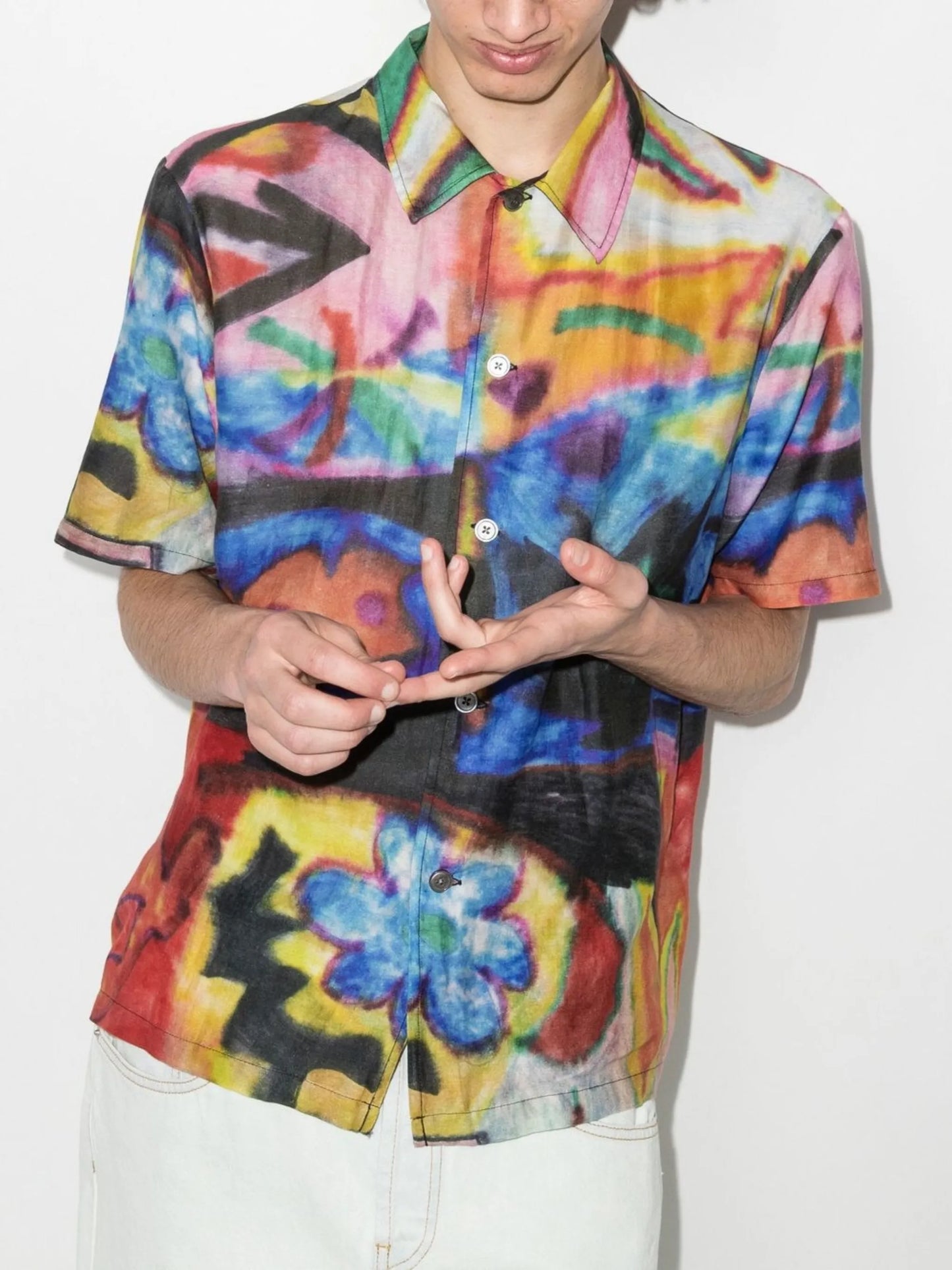 abstract-print short-sleeved shirt