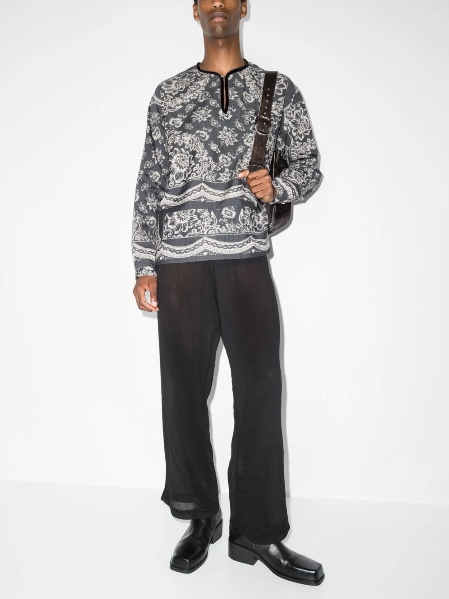 semi-sheer loose-fit trousers