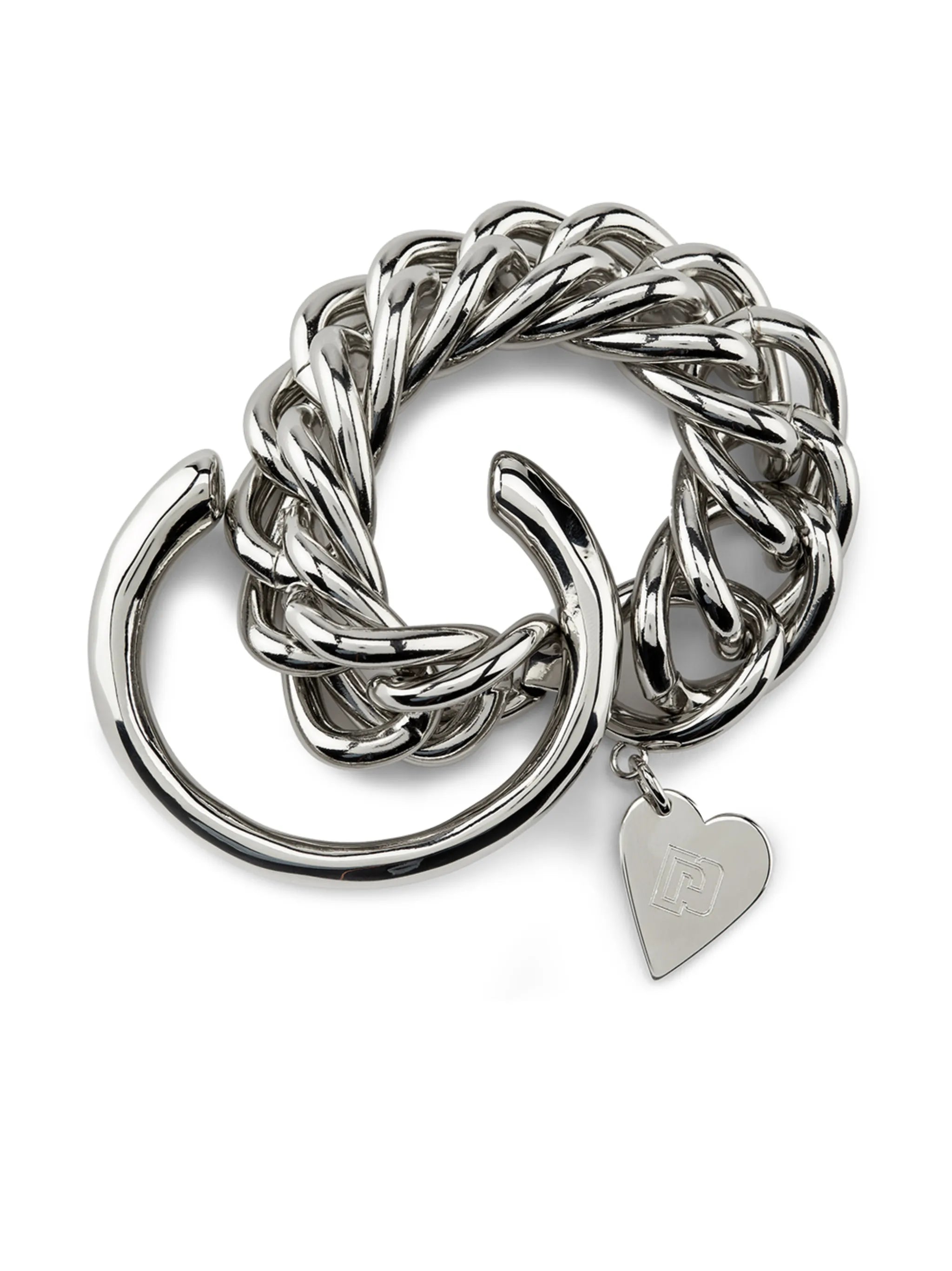 heart-pendant chain-link bracelet