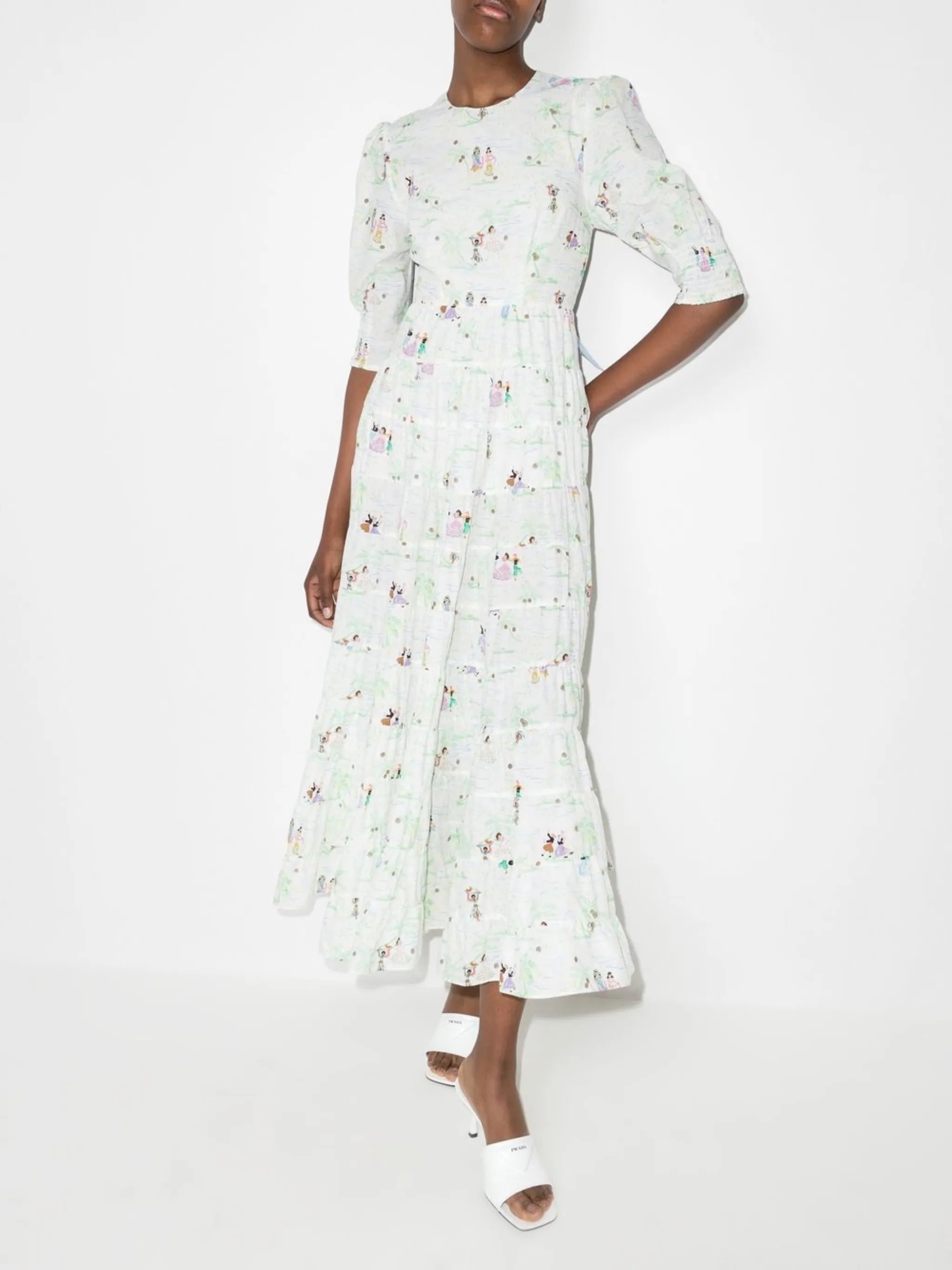 Agyness puff-sleeve midi dress