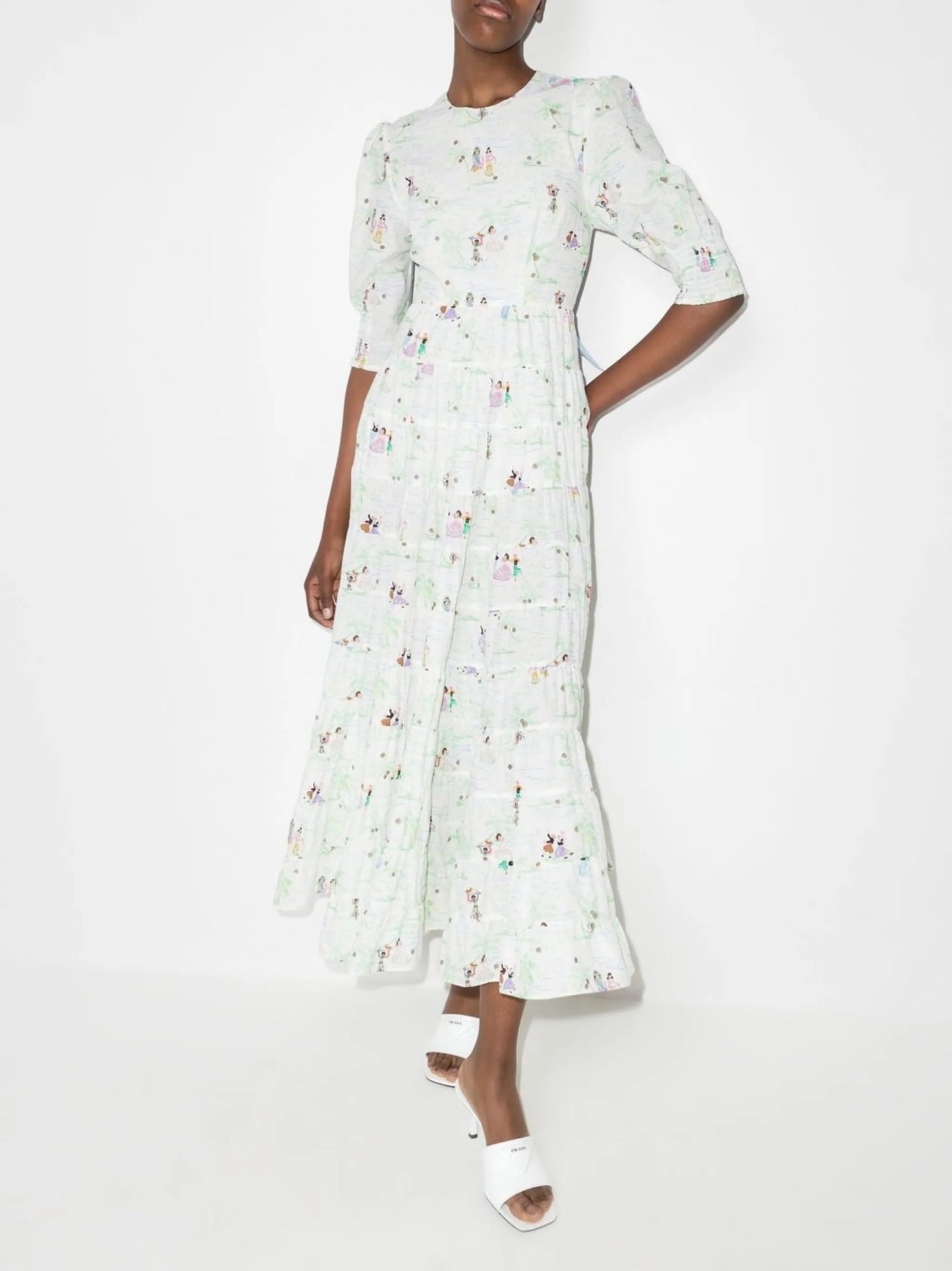 Agyness puff-sleeve midi dress
