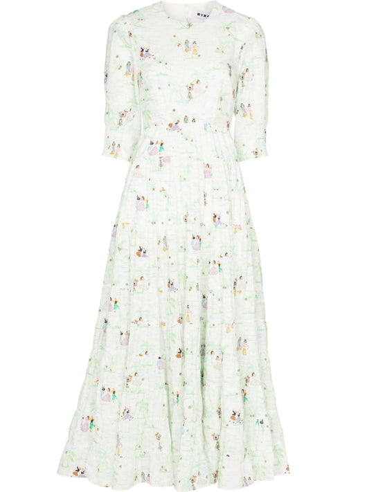 Agyness puff-sleeve midi dress