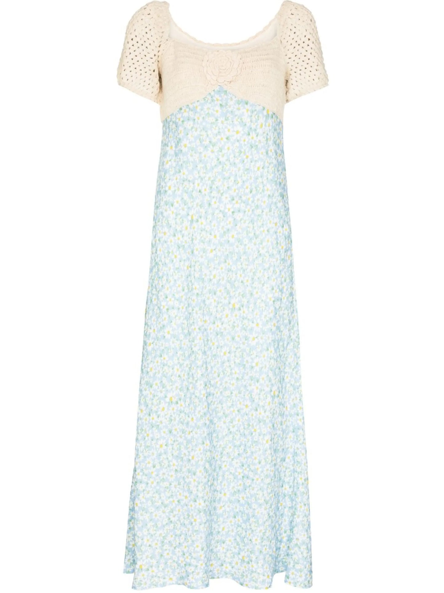 crochet short-sleeved midi dress