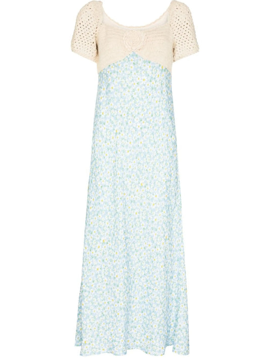 crochet short-sleeved midi dress