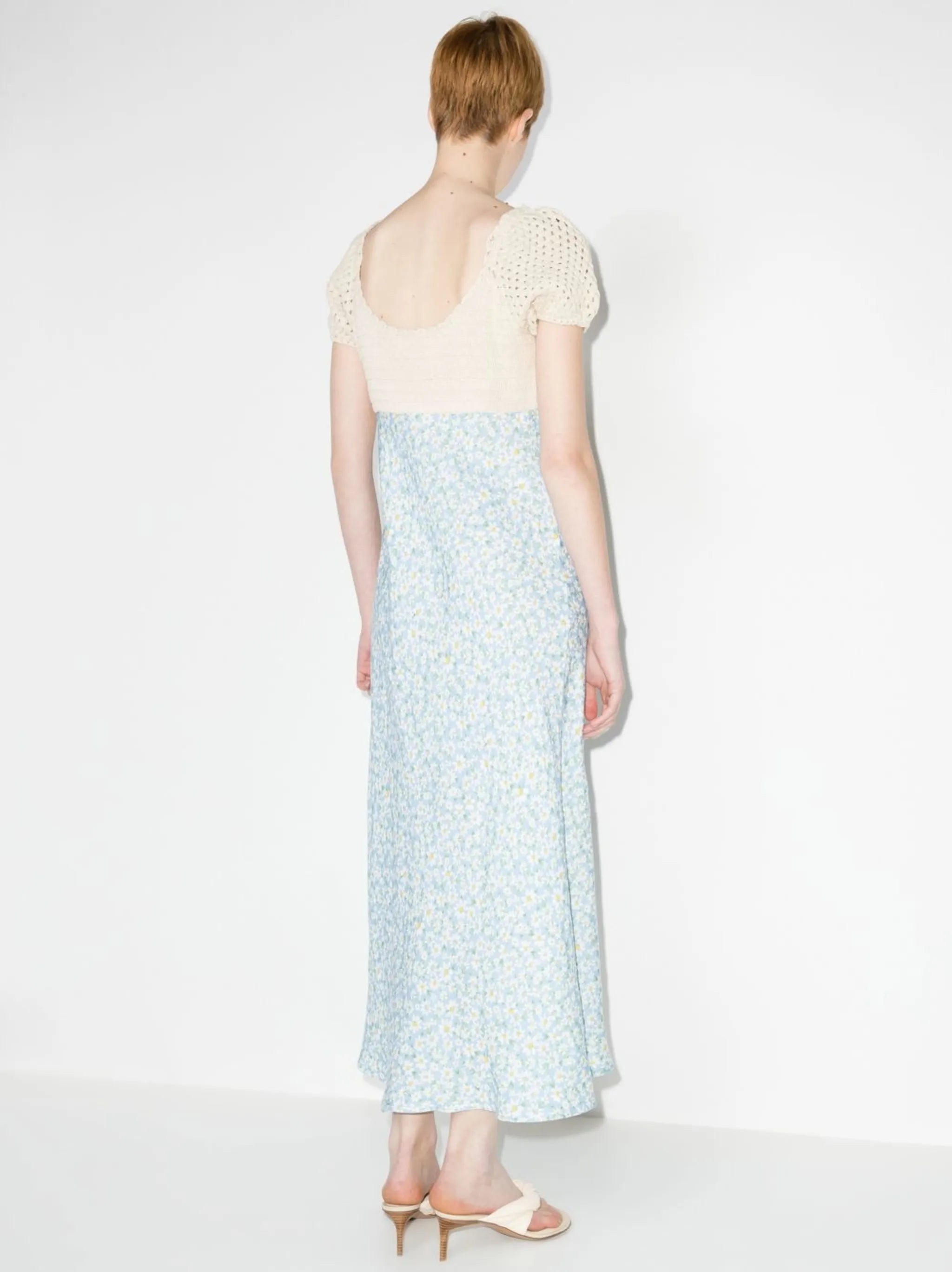 crochet short-sleeved midi dress