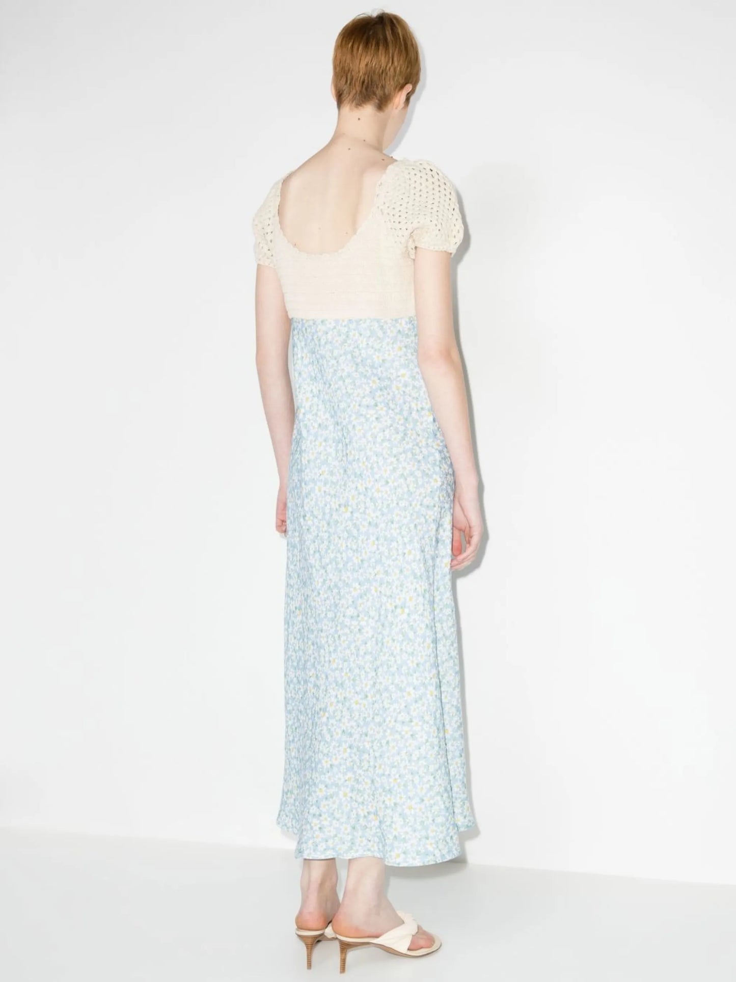 crochet short-sleeved midi dress