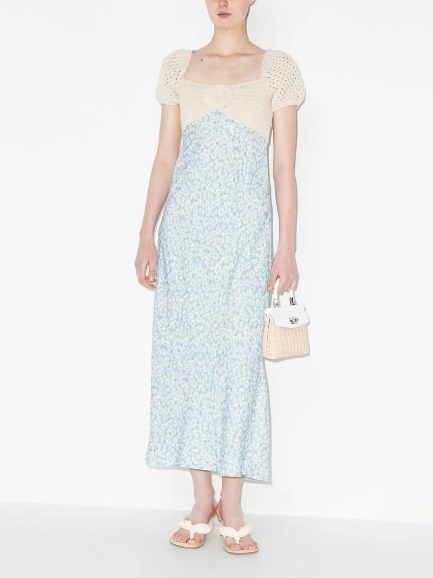 crochet short-sleeved midi dress