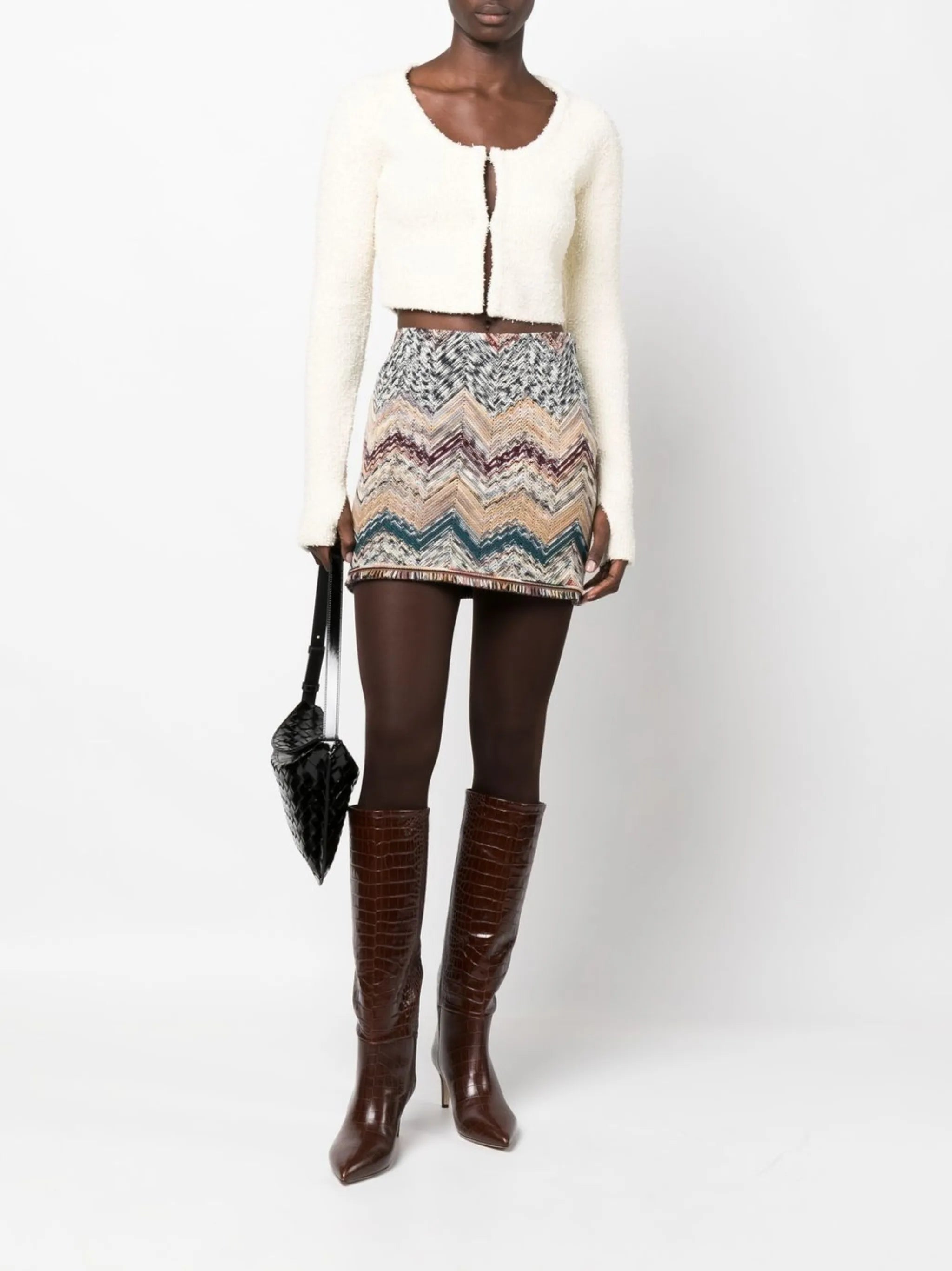 chevron-knit fitted skirt