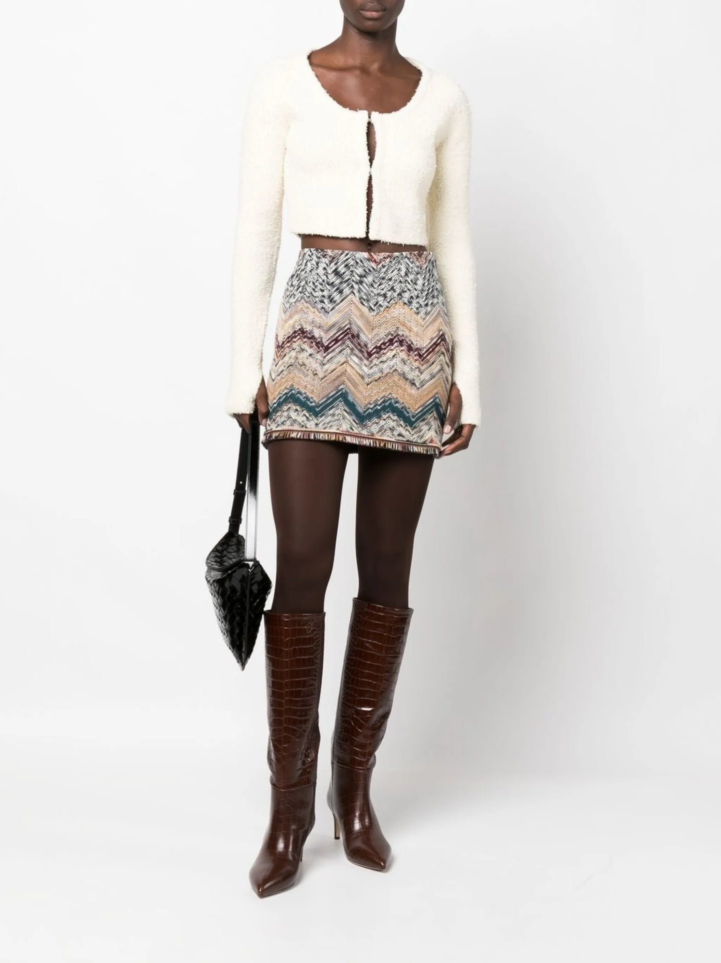 chevron-knit fitted skirt