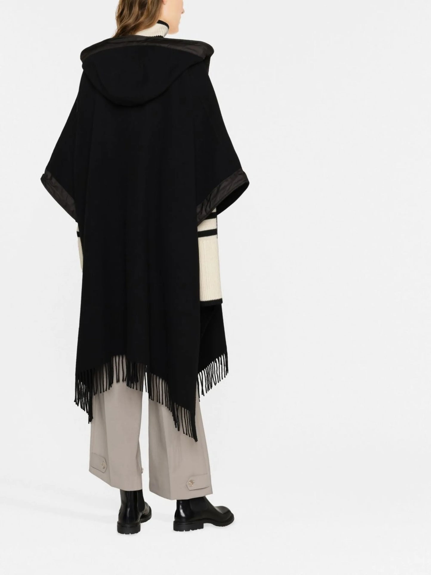 fringe-detail wool cape