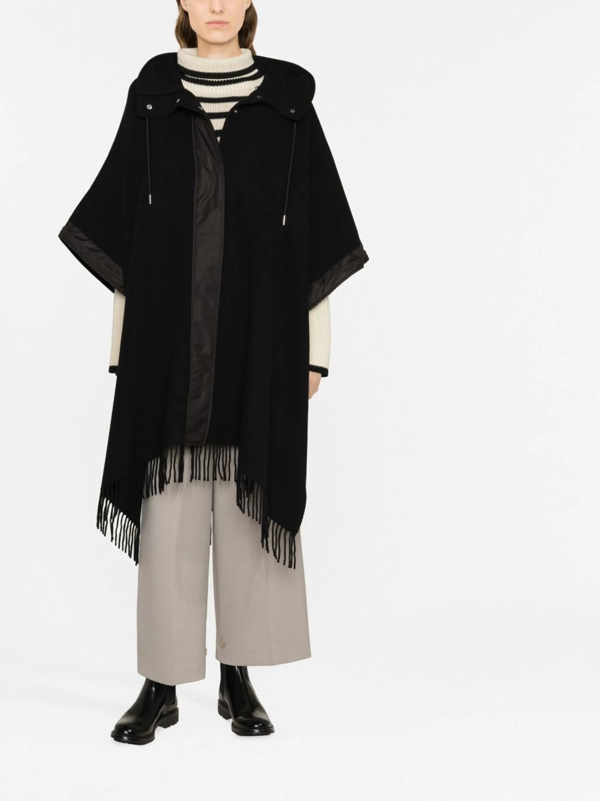 fringe-detail wool cape