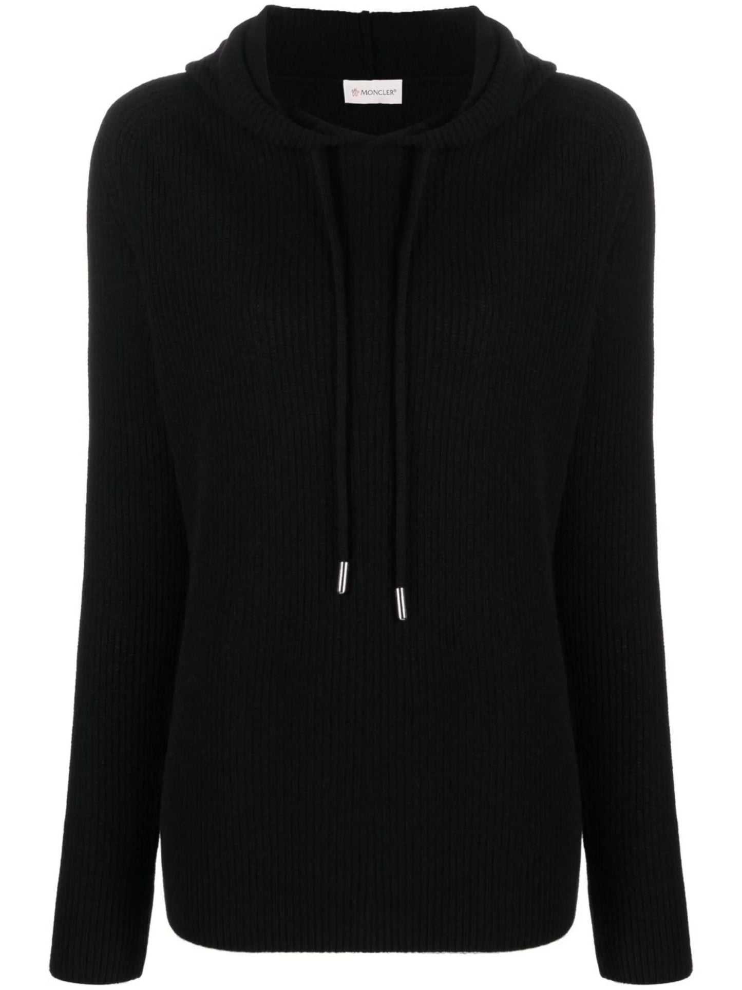 logo-patch ribbed-knit hoodie