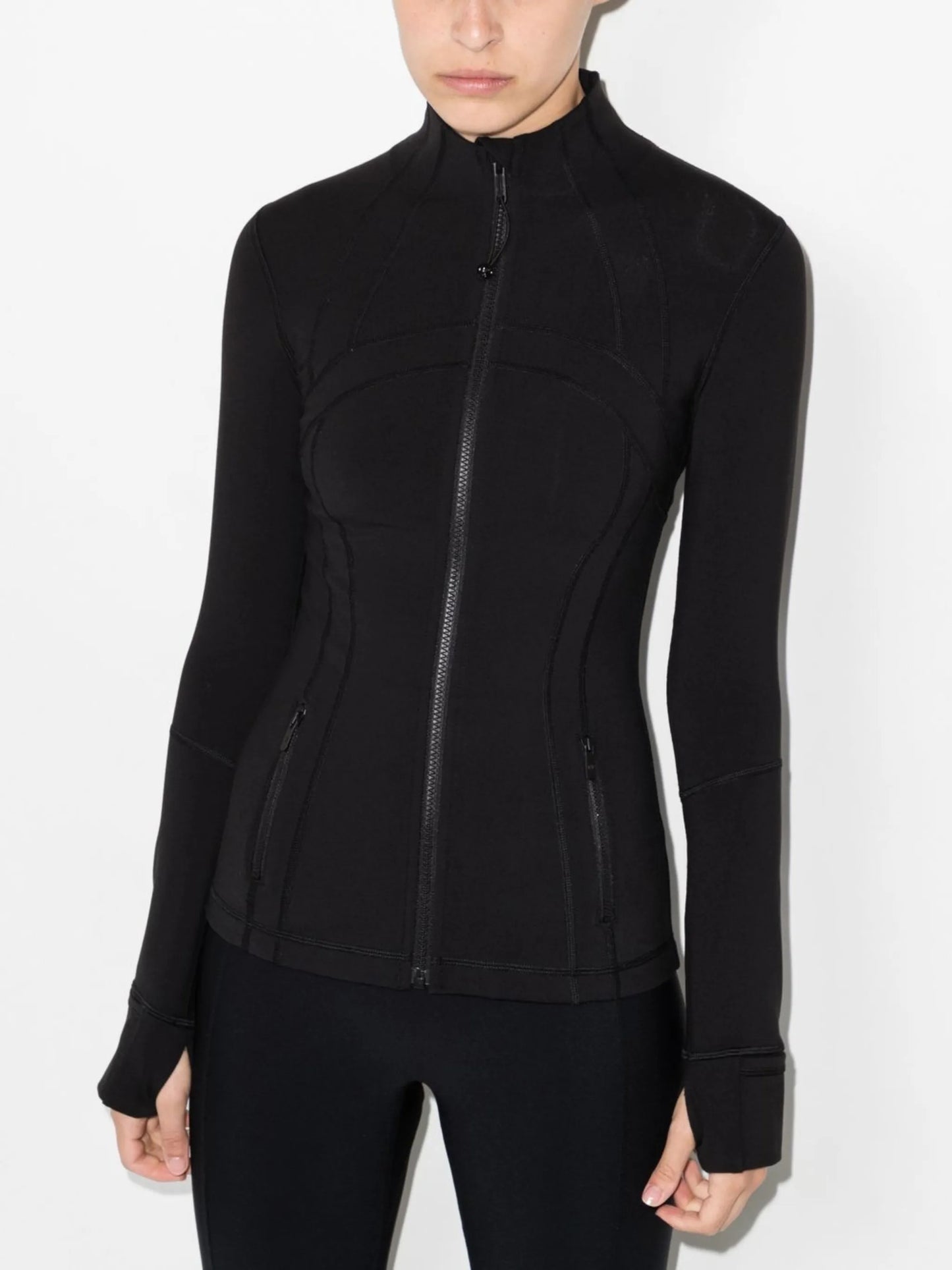 Define thumb-slot zip-fastening jacket