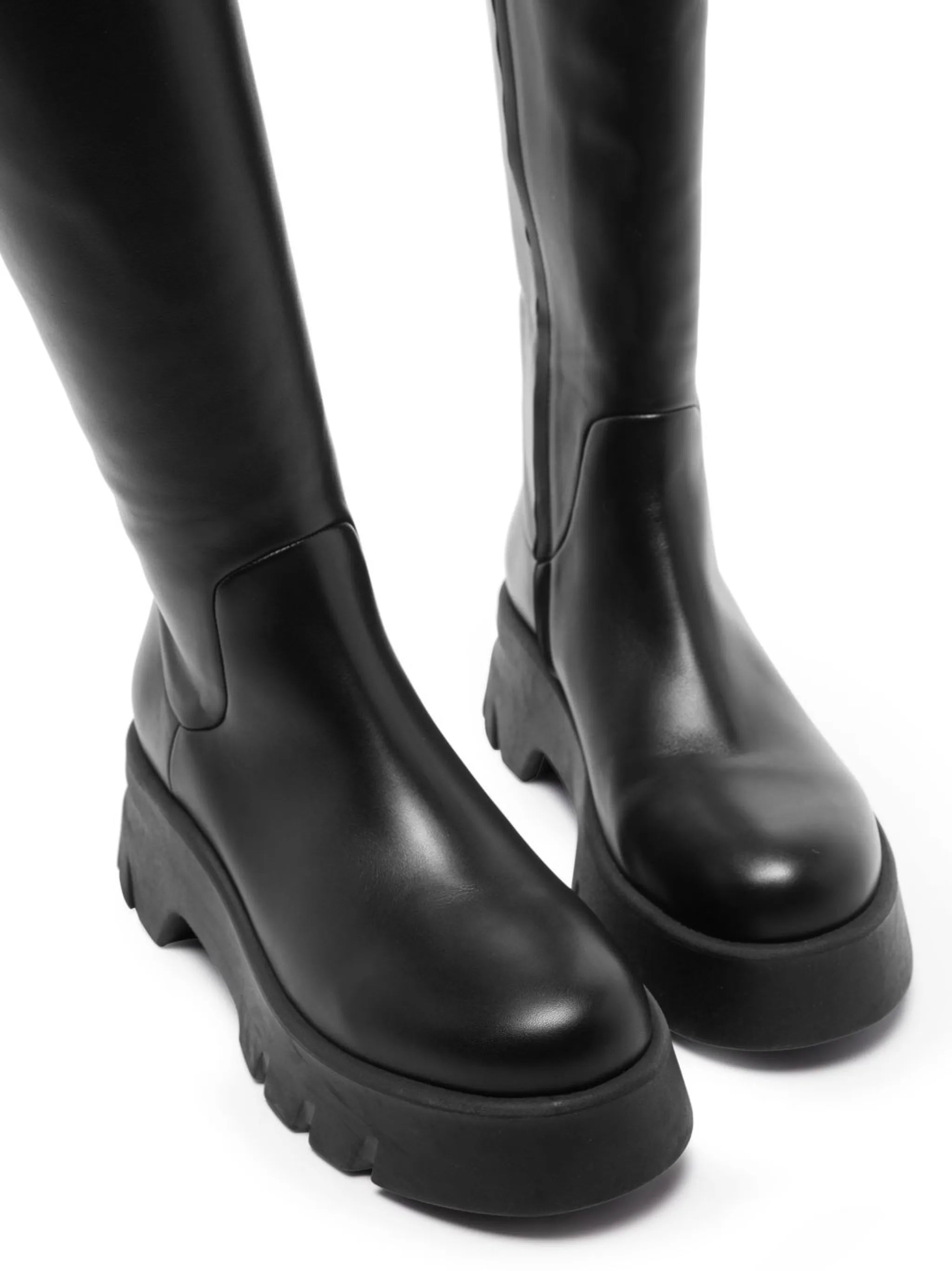 polished-finish ridged-sole boots