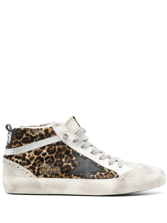Mid Star trainers in leopard print pony skin with black star