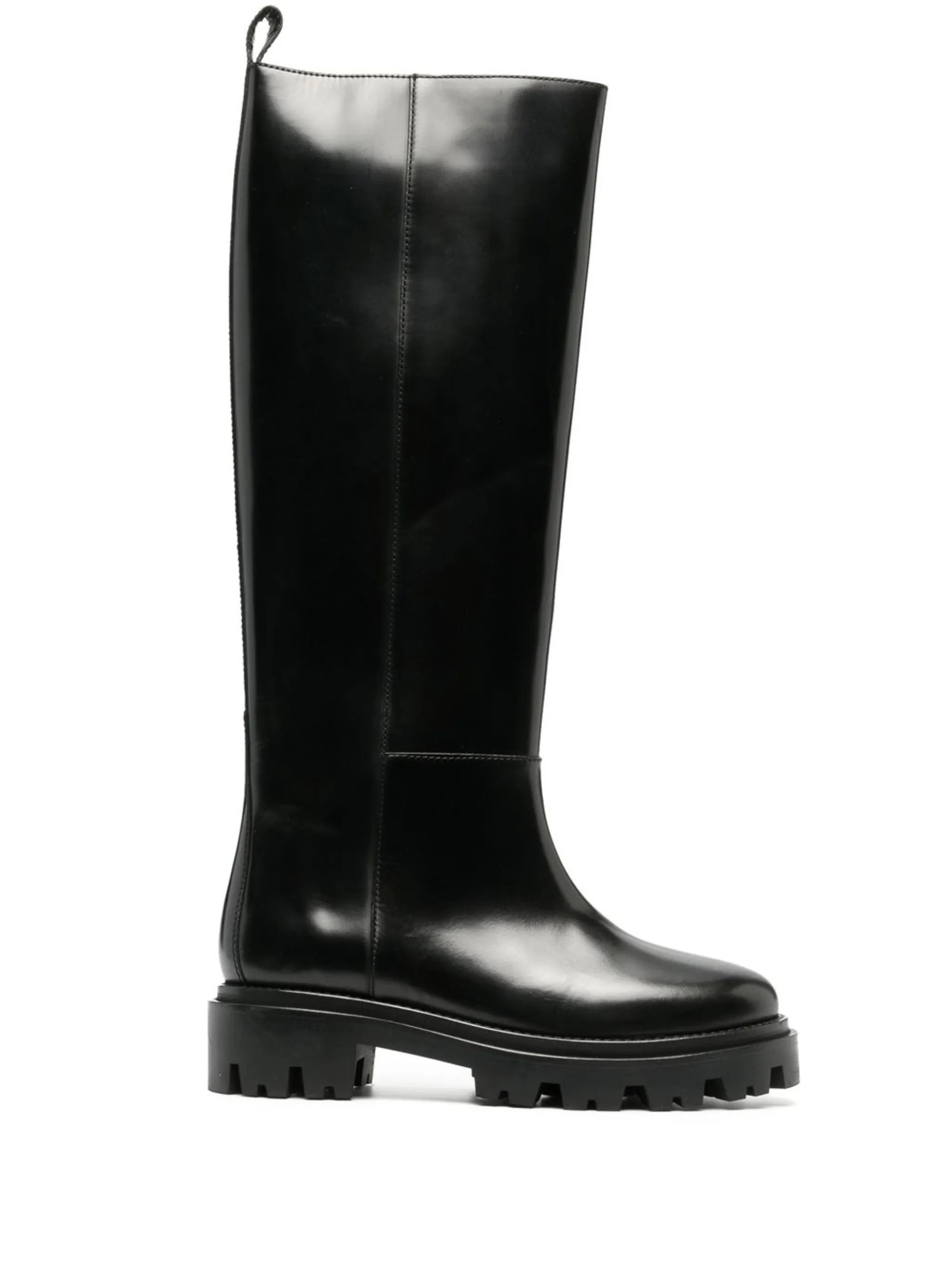calf-length leather boots